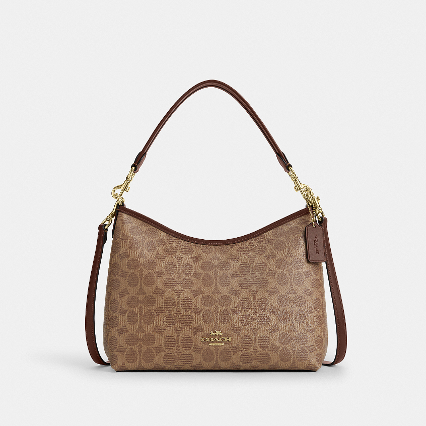 Coach CV975 Laurel Shoulder Bag In Signature Canvas (IMXHE) กระเป๋าสะพายผู้หญิง สี Im/Tan/Brown