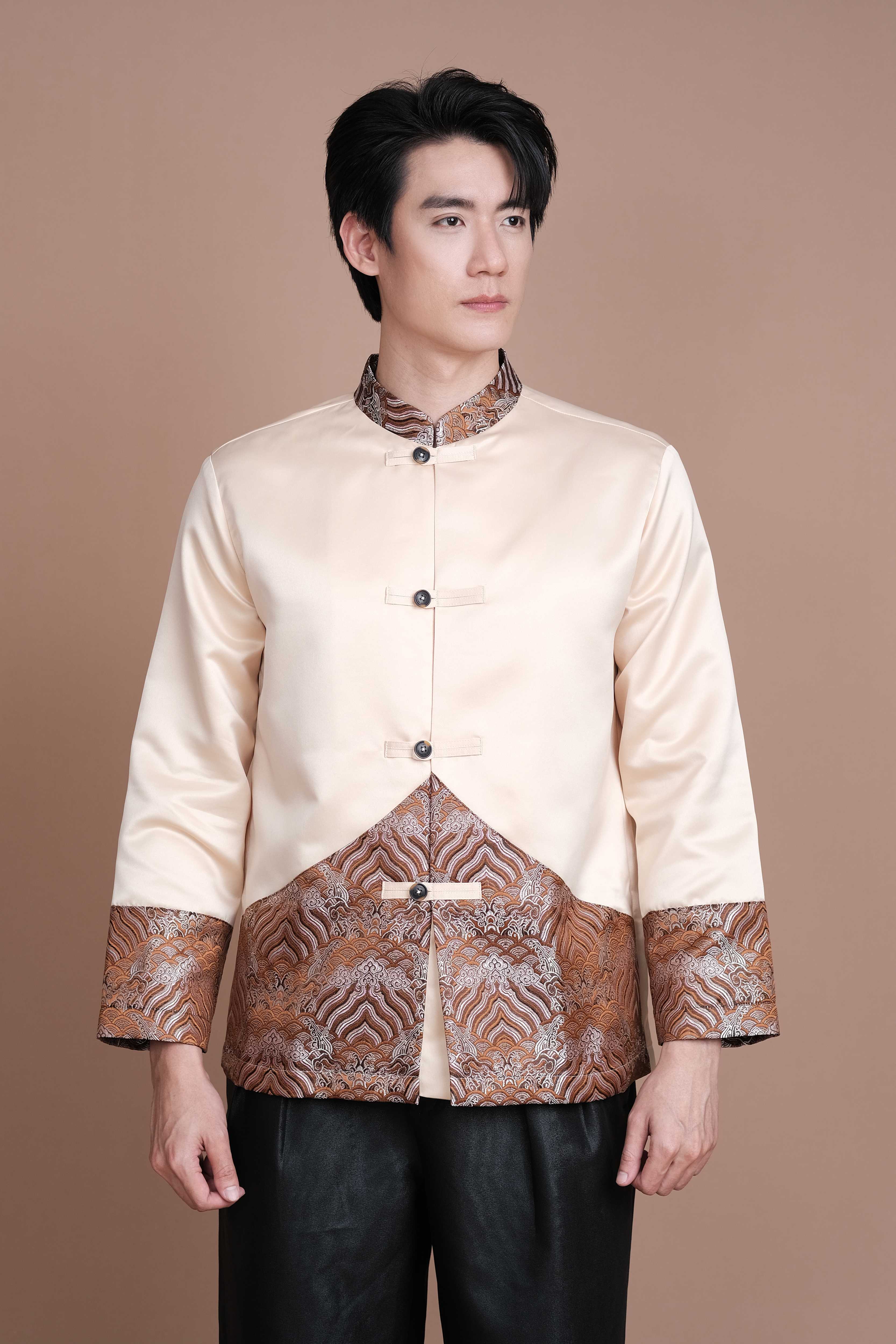 CNY 2025 - เสื้อตรุษจีนผู้ชายสีครีมลายภูเขา รุ่น NAGA