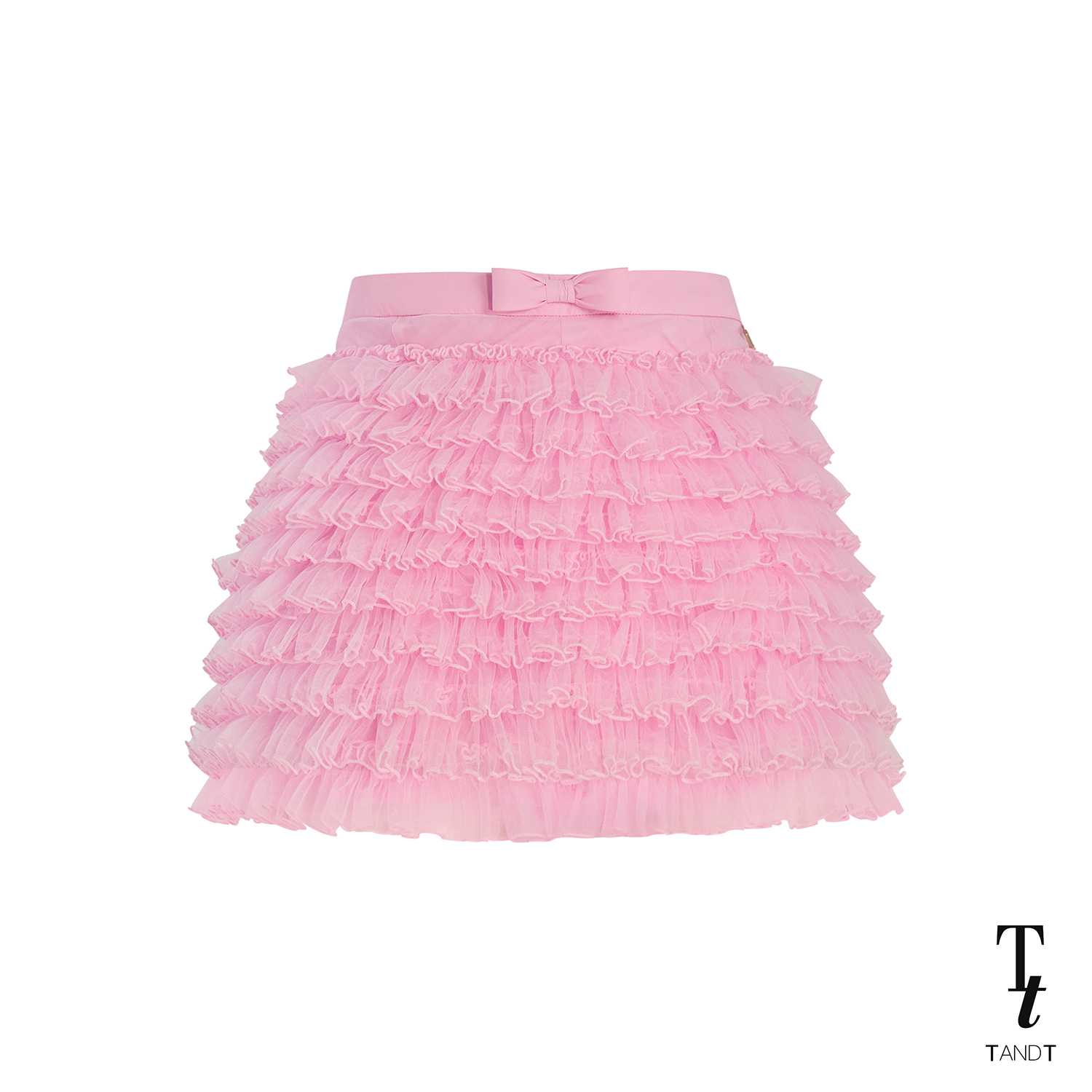 TandT - PUDDING LIGHT PINK SKORT - BOW HAND-CRAFTED DOUBLE RUFFLE SKORT