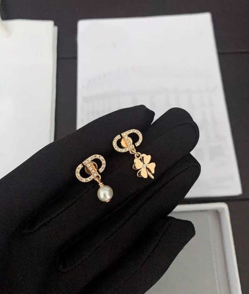 DIOR CLOVER LUCKY CLOVER CHARM AND PEARL EARRINGS