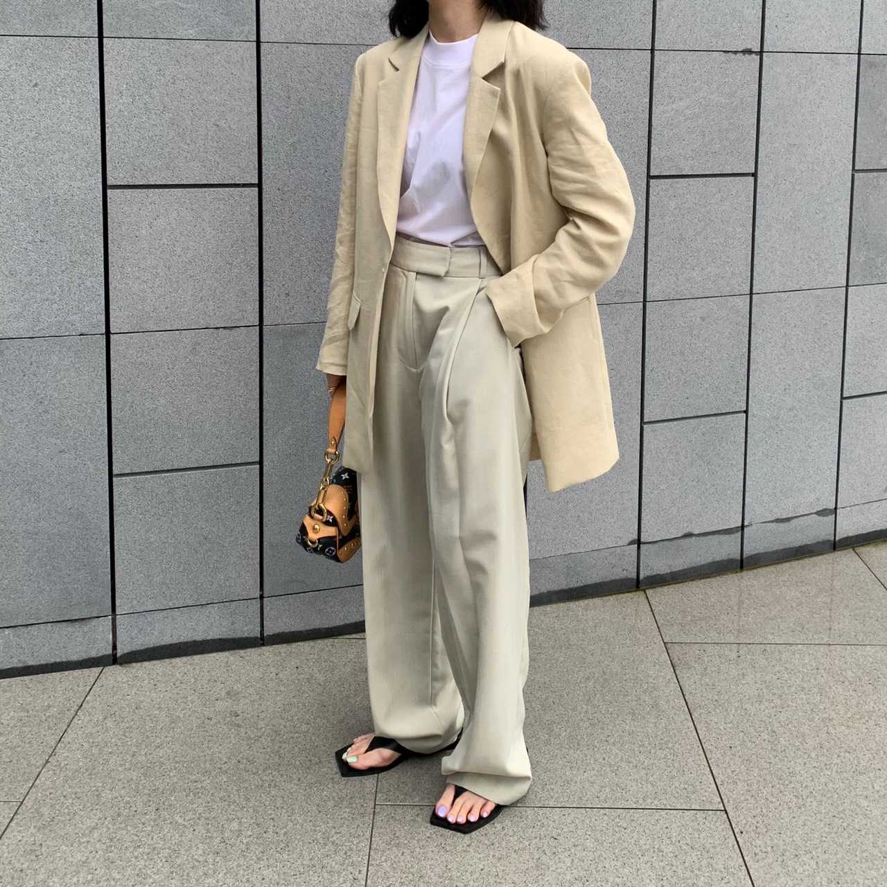 Linen Longline Blazer - Beige