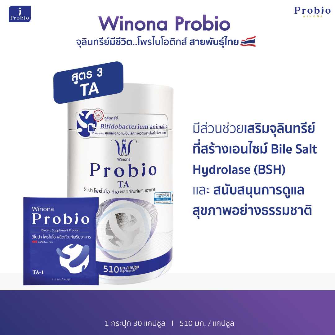 Winona Probio TA (สูตร3) 30 แคปซูล 1 กระปุก จุลินทรีย์มีชีวิต โพรไบโอติกส์ สายพันธุ์ไทย