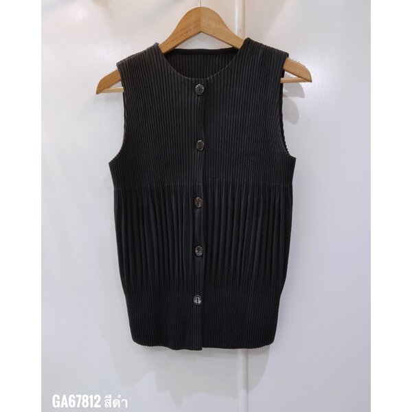 2MUAY รุ่น GA67812 เสื้ออัดพลีท THICK SLEEVELESS BUTTON FRONT PLEATED TOP 8 สี FREE SIZE