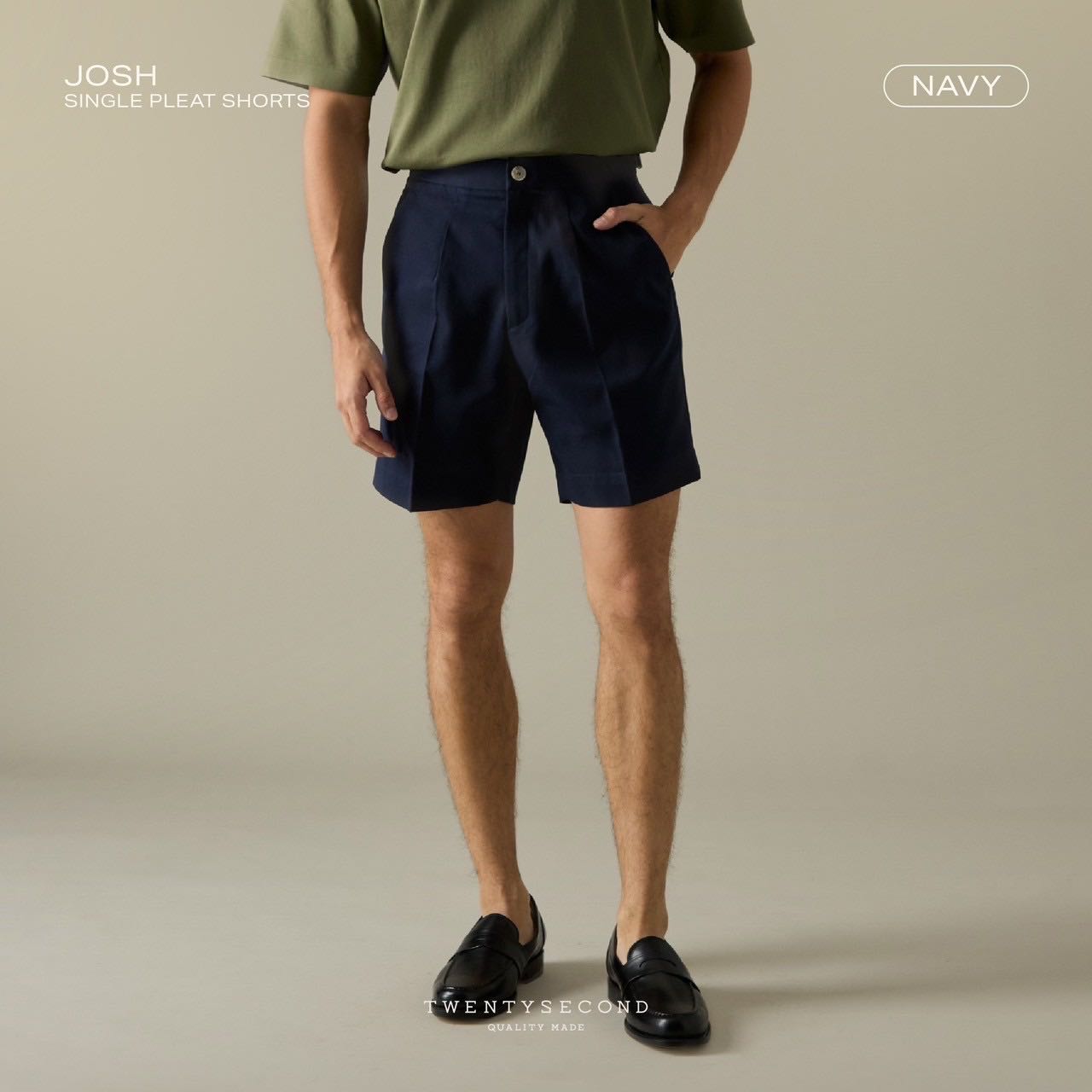 JOSH SINGKE PLEAT SHORTS - NAVY
