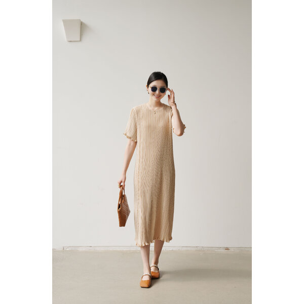 ปรับราคาลง!! 2MUAY รุ่น GJO5323 เดรสพลีทคุณภาพ GLAM SHORT SLEEVE PLEATED DRESS 7 สี FREE SIZE