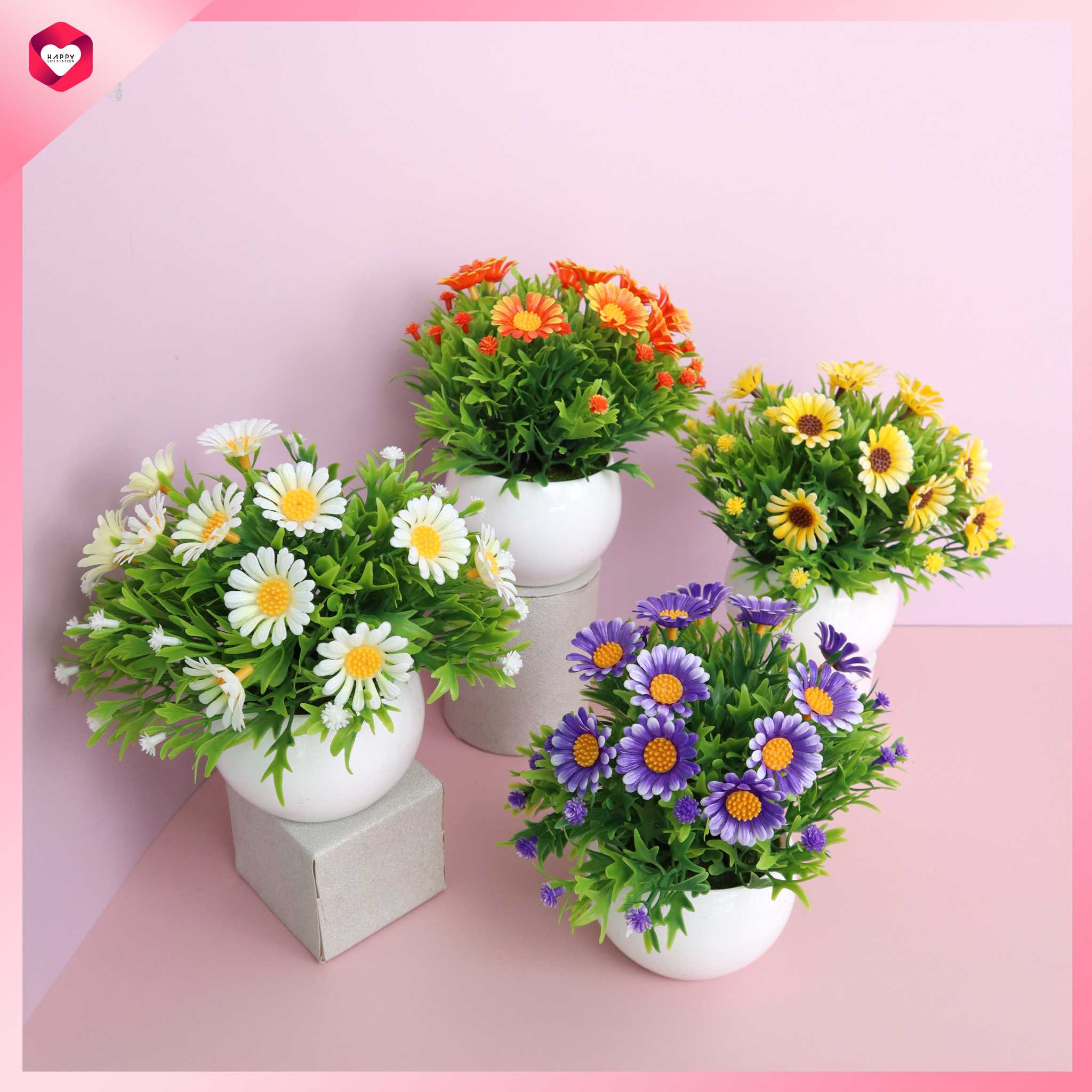 HappyLife กระถางดอกไม้ตกแต่งบ้าน ดอกไม้พุ่มหนา ขนาด 13x20 ซม.รุ่น Kมี 4สี