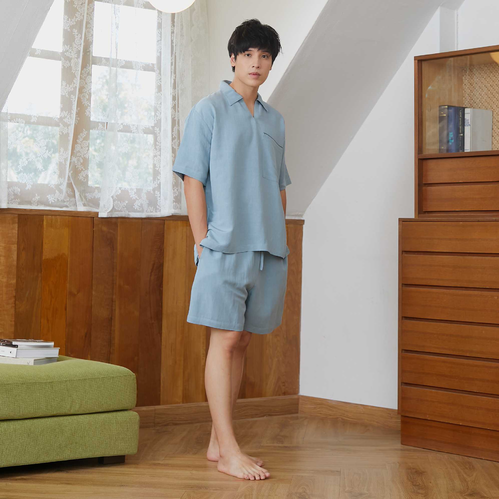 in.house casual ware ชุดผ้าลินิน คอวีแขนสั้นขาสั้น