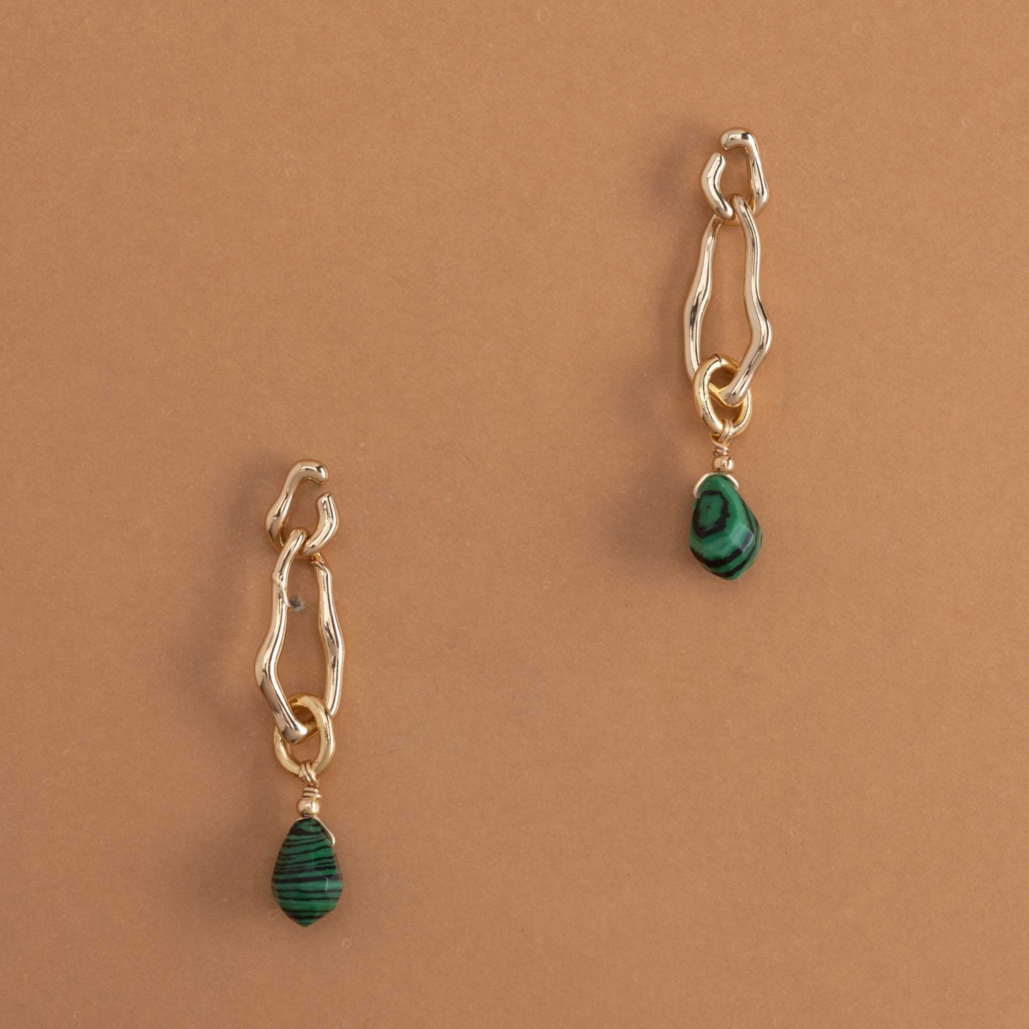 MALACHITE GOLD CHAIN EARRINGS