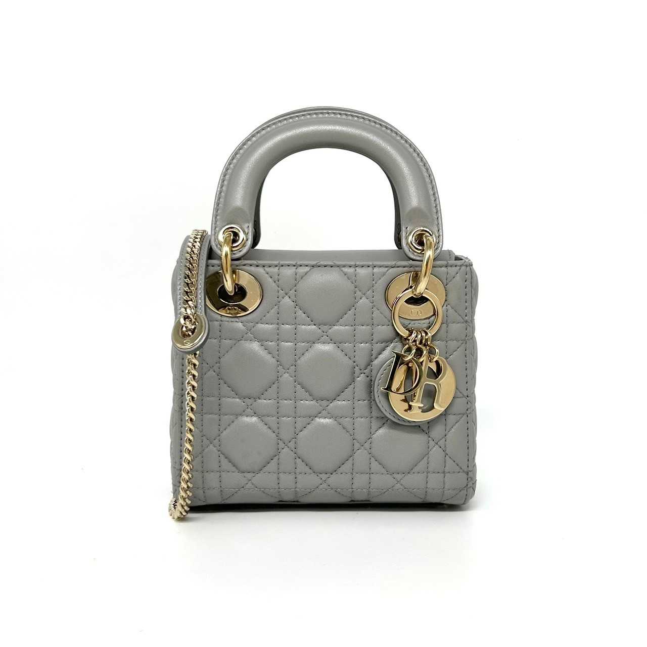 Dior Lady mini grey matallic lamb lghw dc21