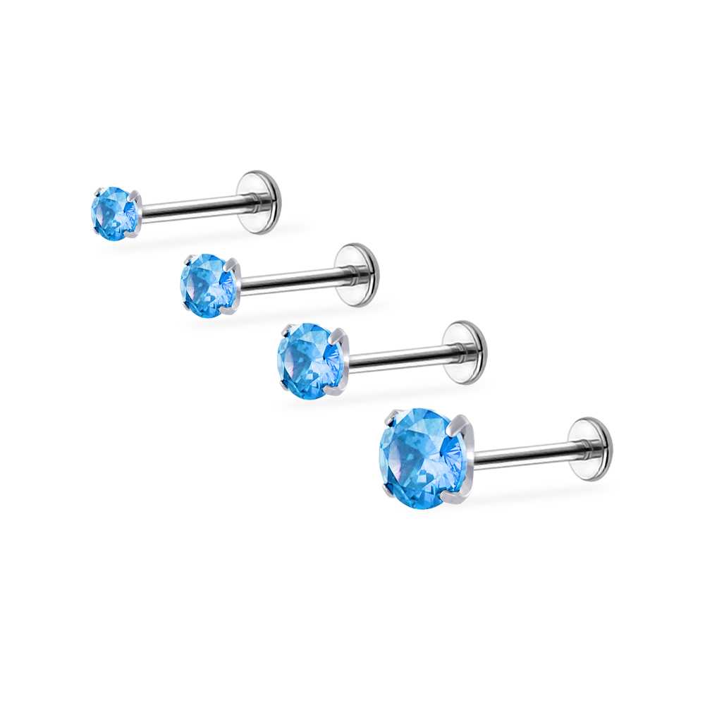 PiercingRoomByJay Aqua Blue CZ/Titanium Flat back เกรดการแพทย์ (ราคาต่อชิ้น)