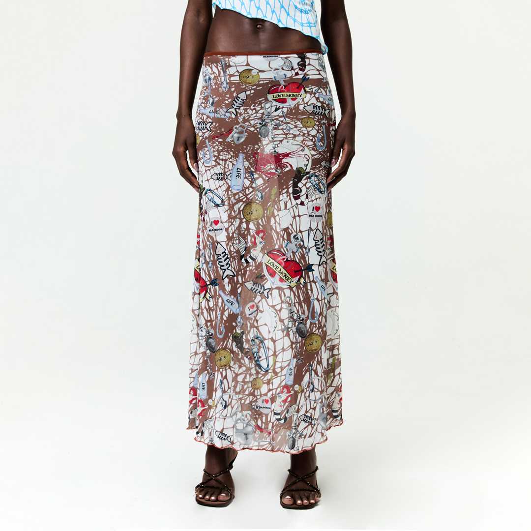 BLACKDOG BKK - SS2504 - Fishnet skirt -  กระโปรงผ้ายืดตาข่ายซีทรูพิมพ์ลาย