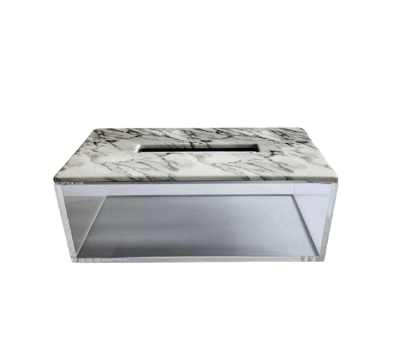 Tissue box, Acrylic, Marble Pattern PU, White