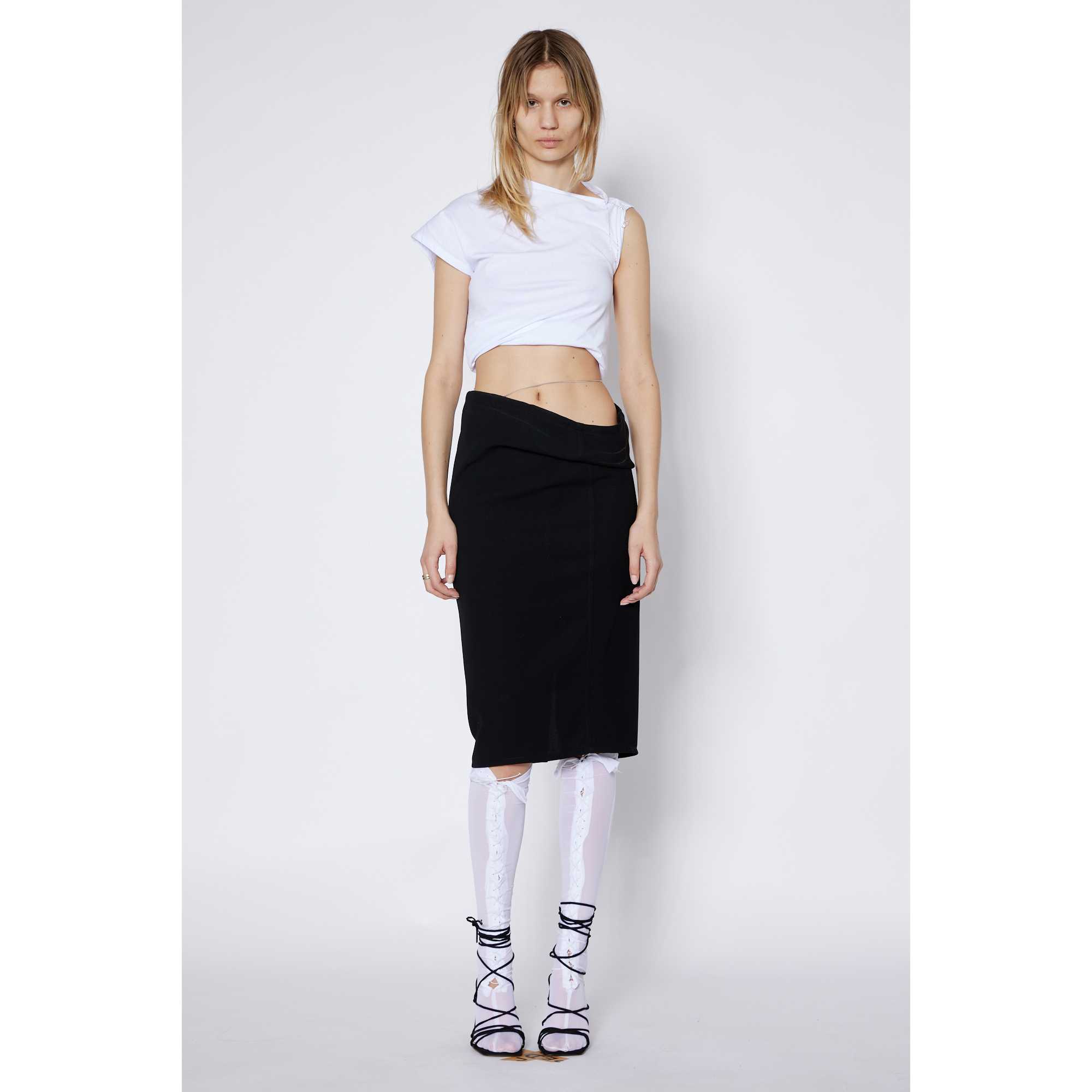 SALE Jade Cropper  Midi Skirt With Draped Waist - Black