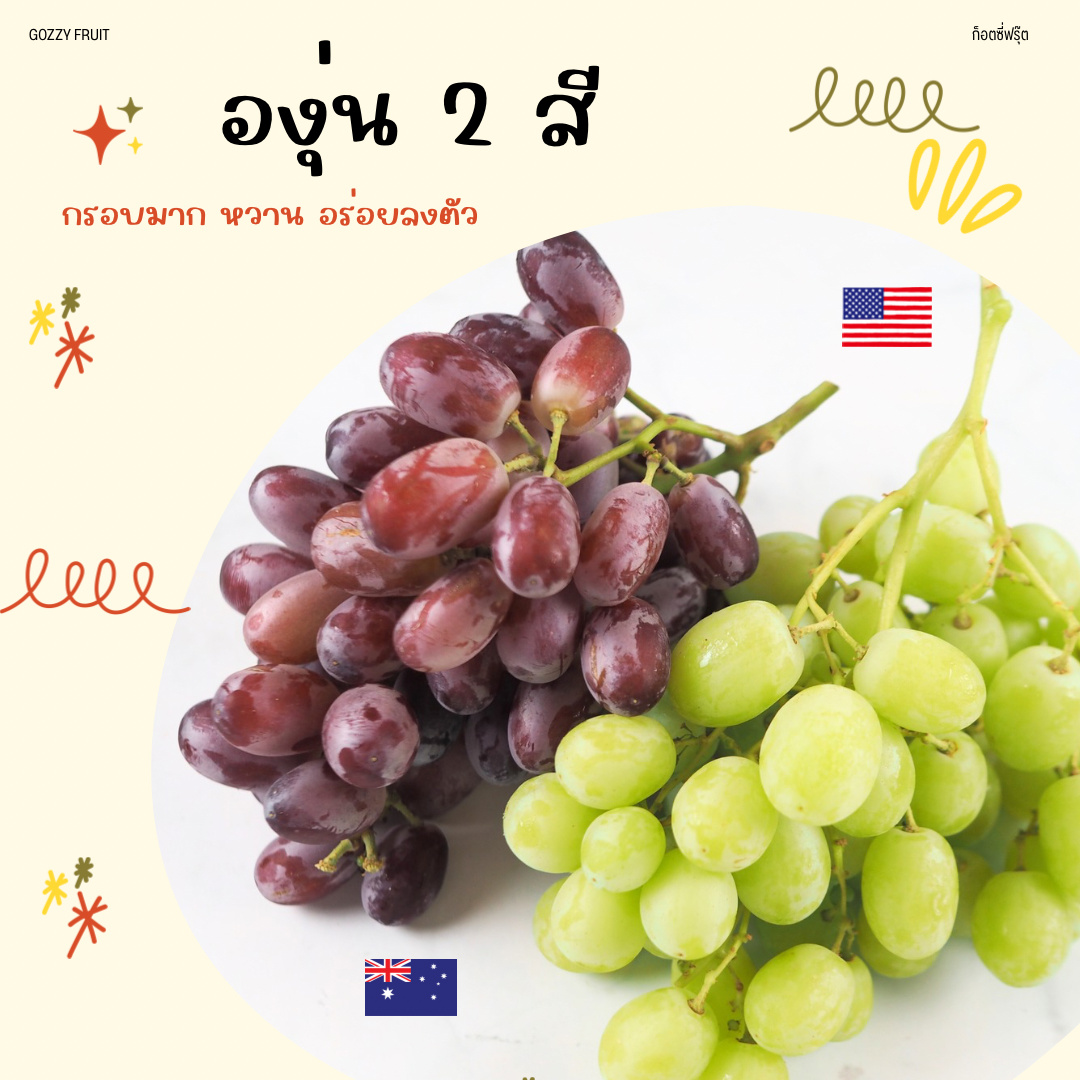 องุ่น 2 สี ไร้เมล็ด (แดง+เขียว)ออสเตรเลีย,อเมริกา