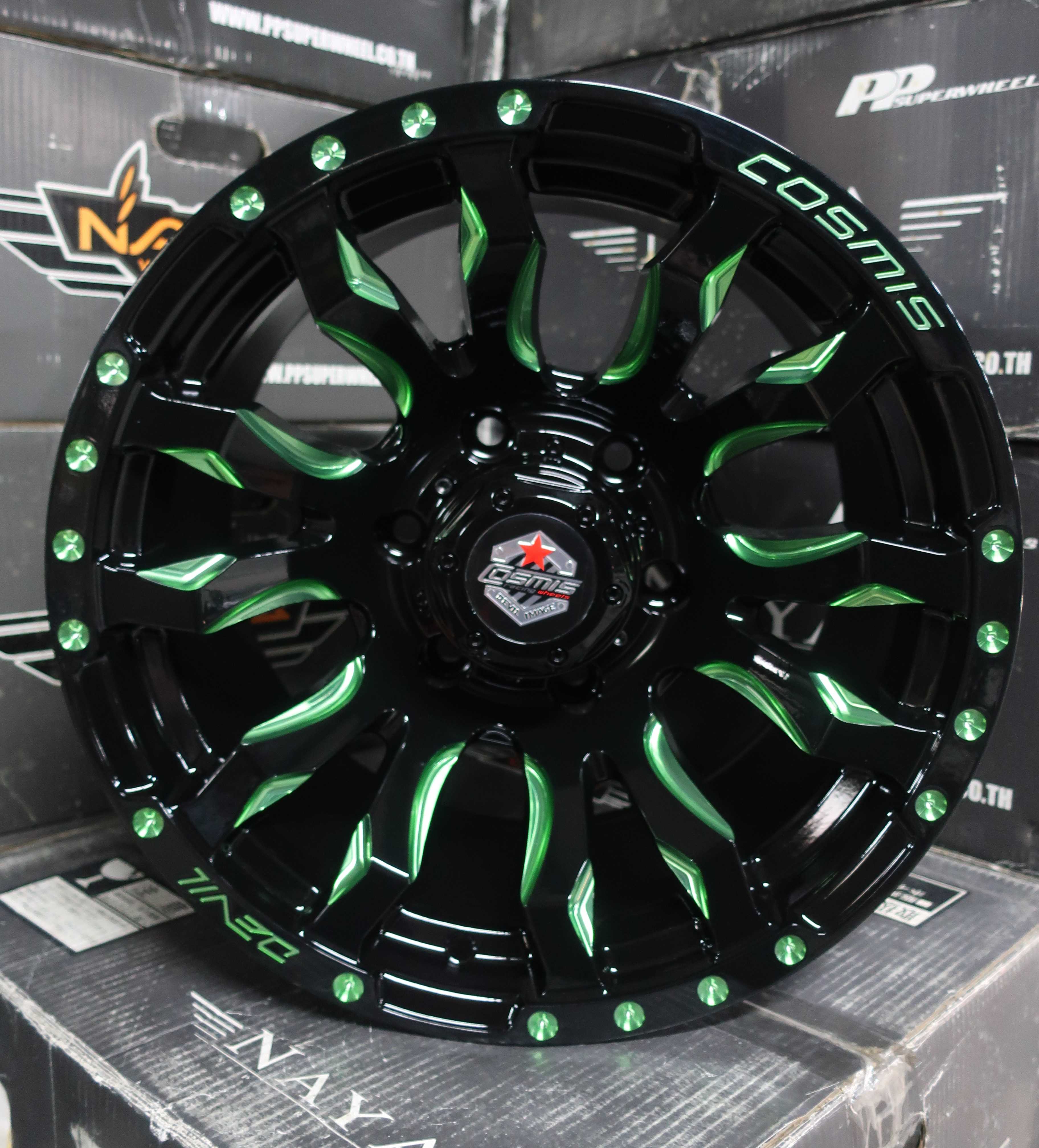 แม็กซ์ DUB-12 16X9.0 6X139.7 ET0 CB.106.1 BLK-W(MEDIUM GREEN)XZ(KMEDIUM GREEN)Custom