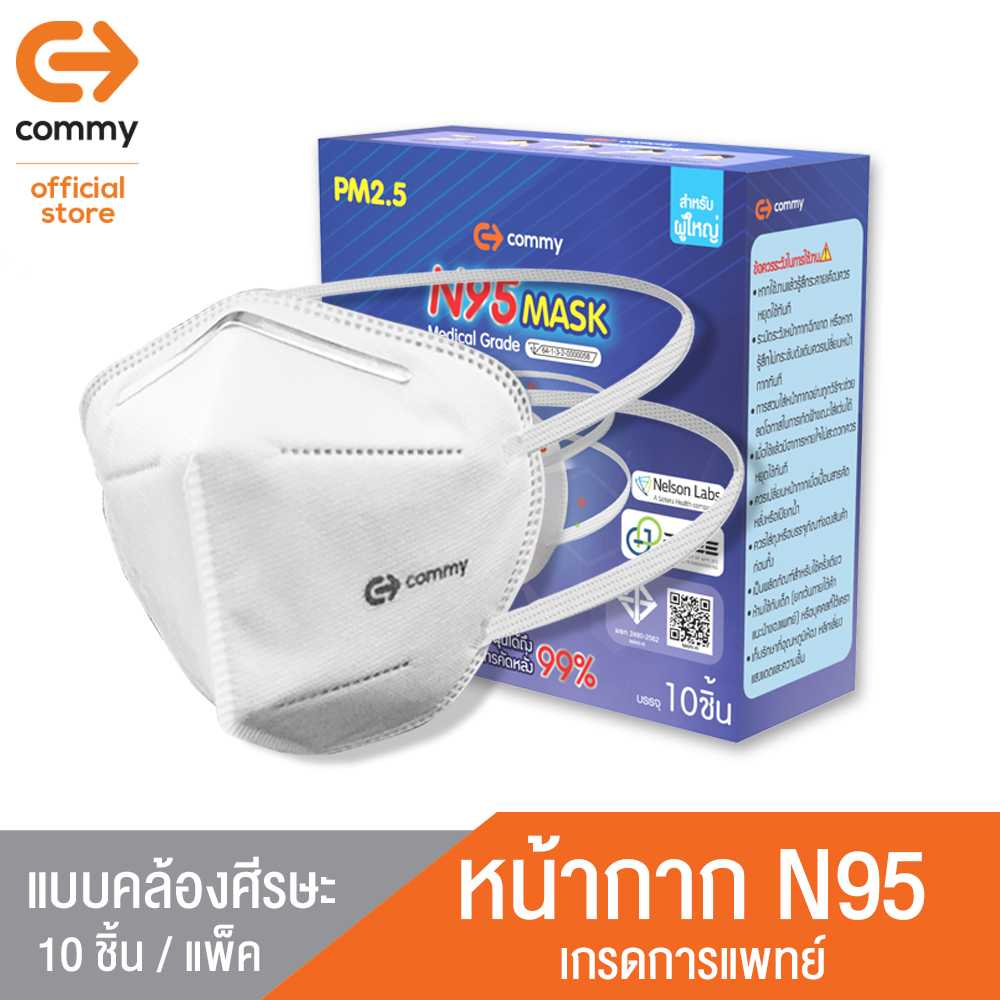 COMMY N95 MASK หน้ากากแบบคล้องศีรษะ แบบ 1 แพ็คบรรจุ 10 ชิ้น
