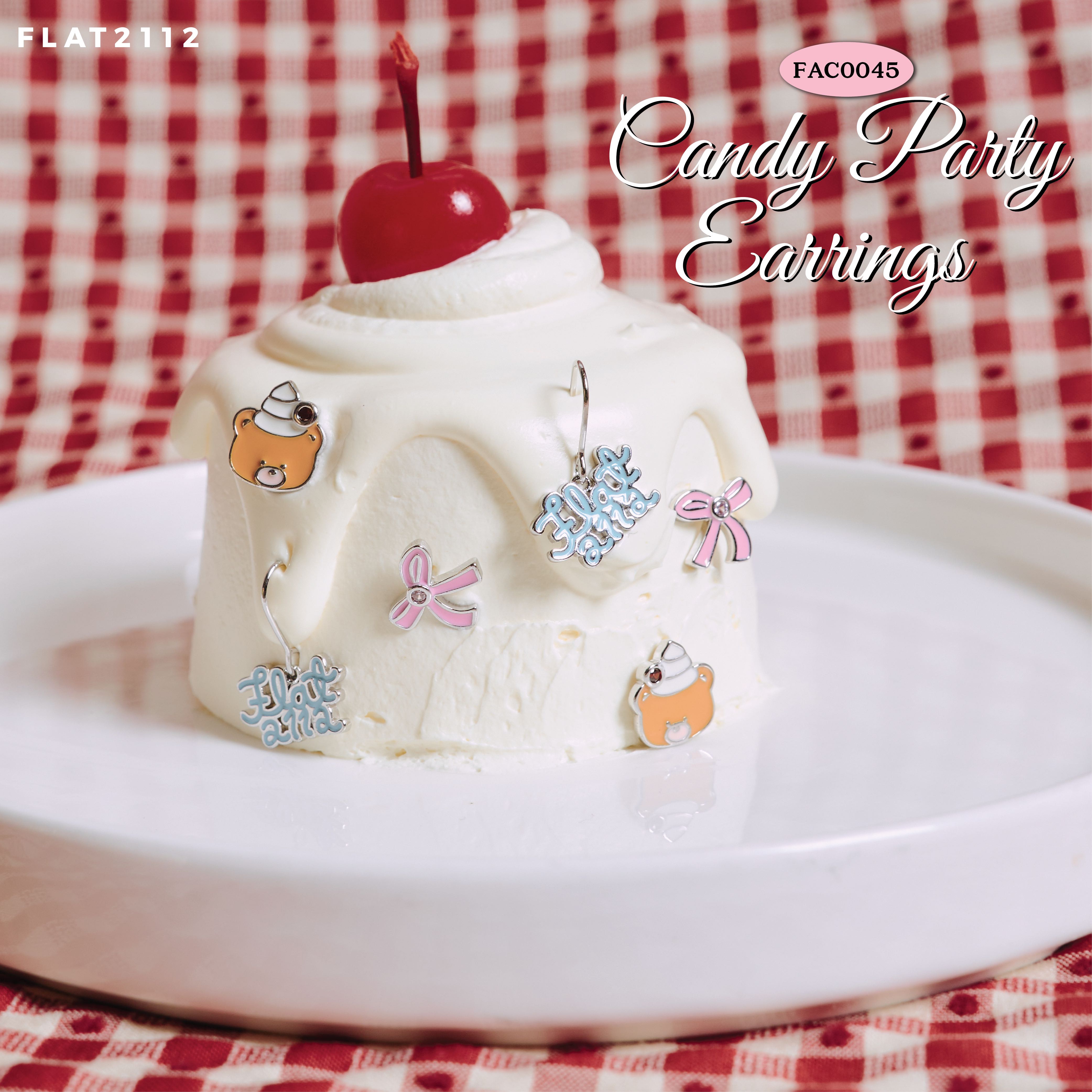 FLAT2112 : CANDY PARTY EARRING ต่างหูหมี+โบว์ชมพู ตุ้มหูพาสเทล ถ่ายรูปขึ้น (FAC0045)