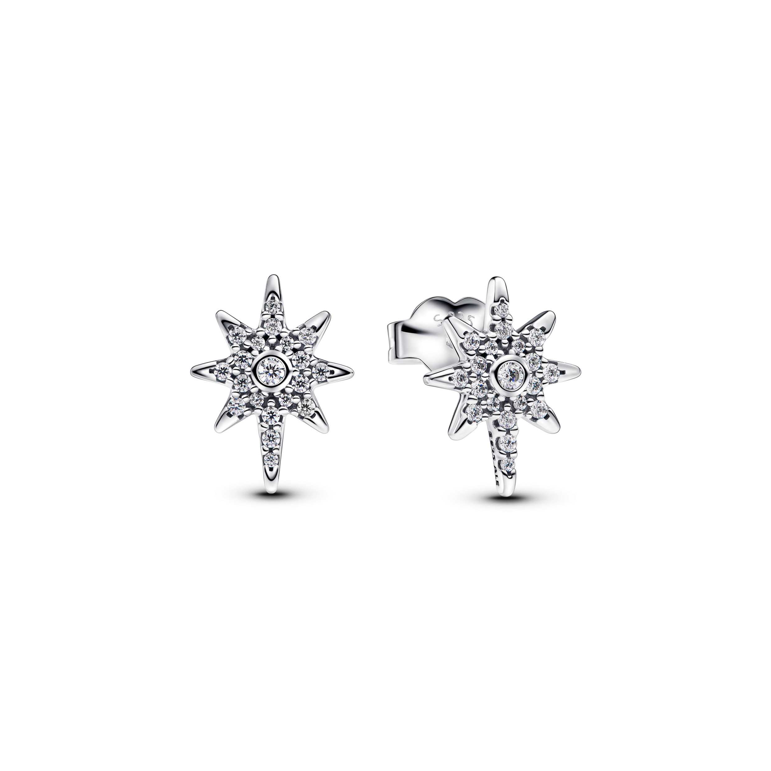 Northern star sterling silver stud earrings with clear cubic zirconia