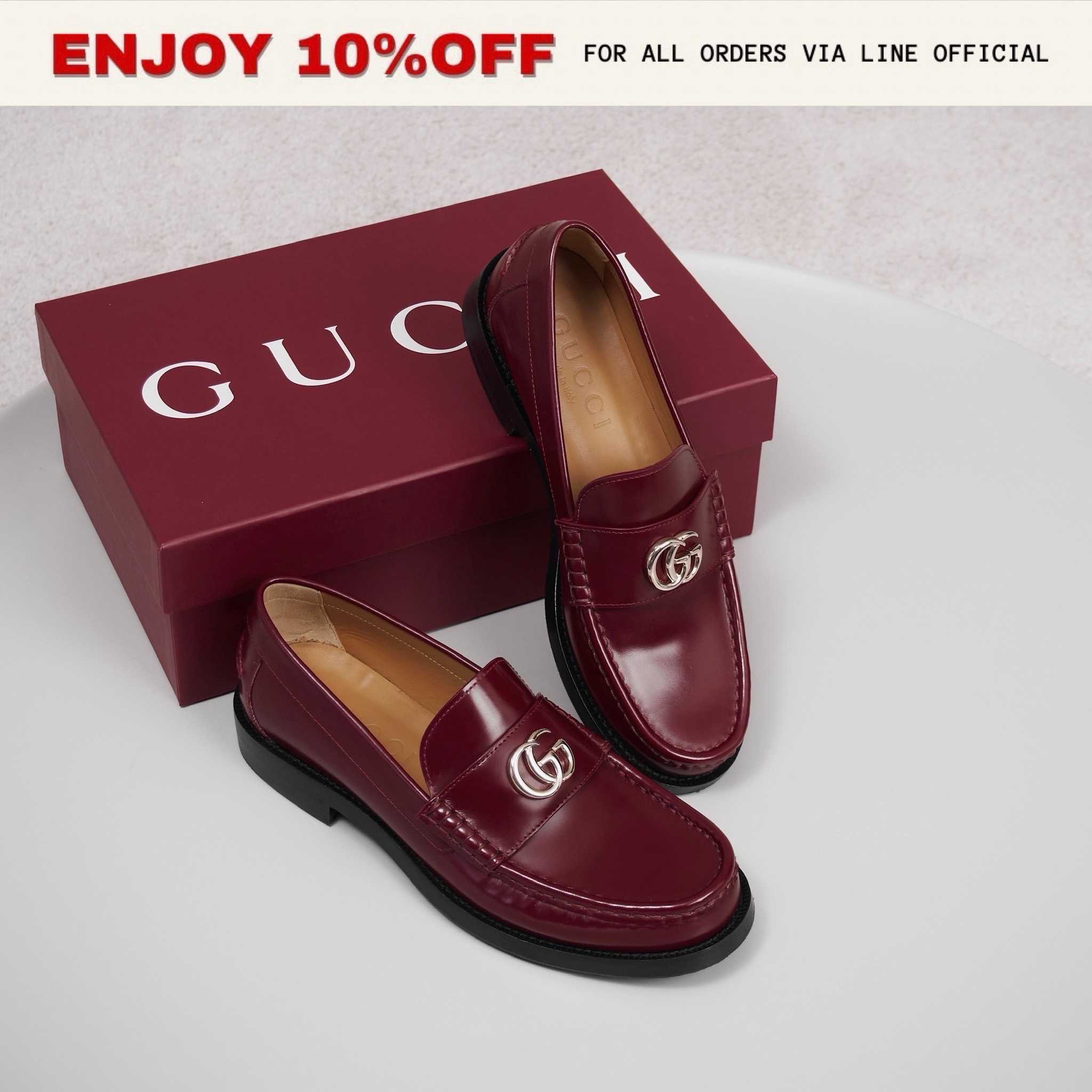 📍LIKE NEW📍GUCCI Women's Loafers With Double G In Leather สี Red | Shoes