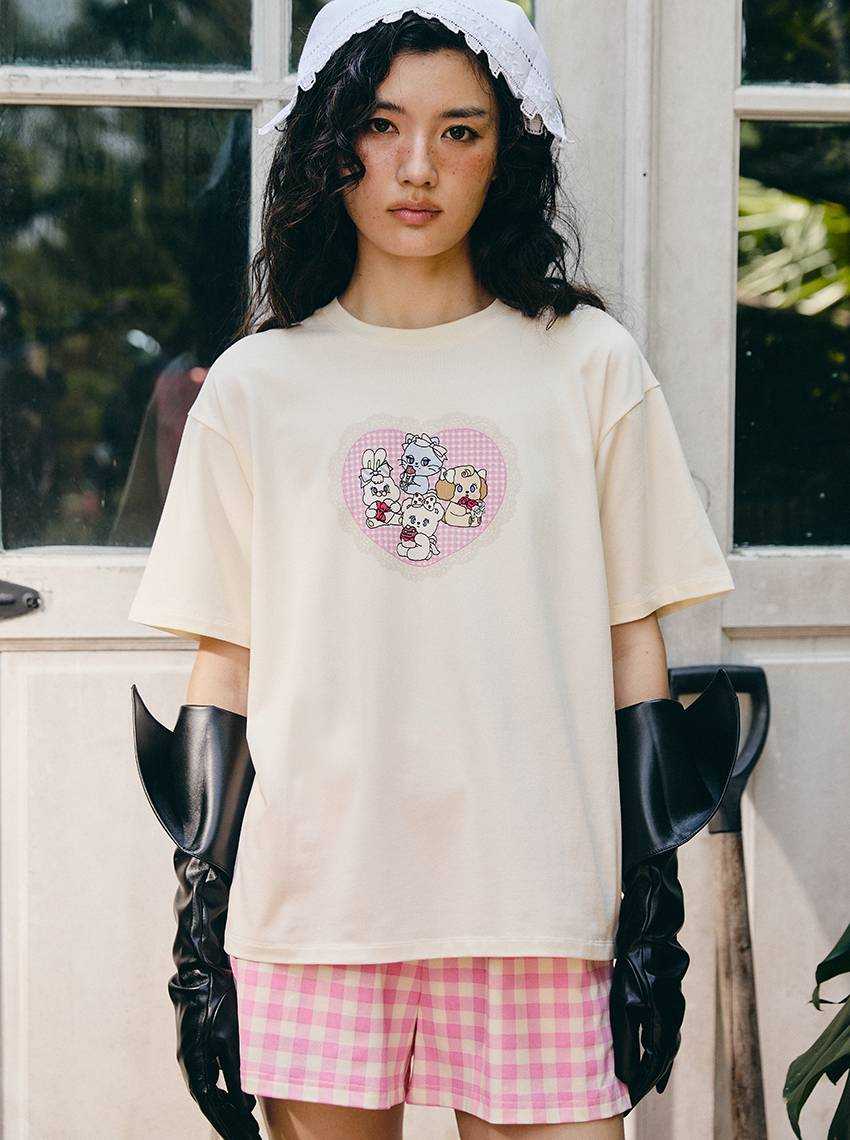 Sabina x Momorei เสื้อยืดแขนสั้น รหัส SOL26001CR - สีครีม