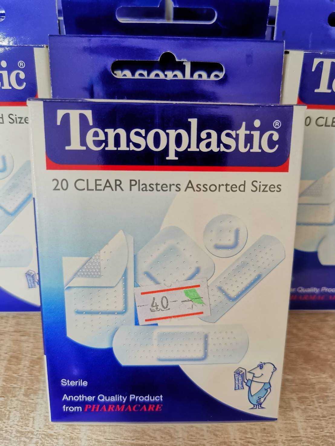 Tensoplastic 20 Clear Plasters Assorted พลาสเตอร์ใส หลายขนาด (20 ชิ้น/กล่อง)