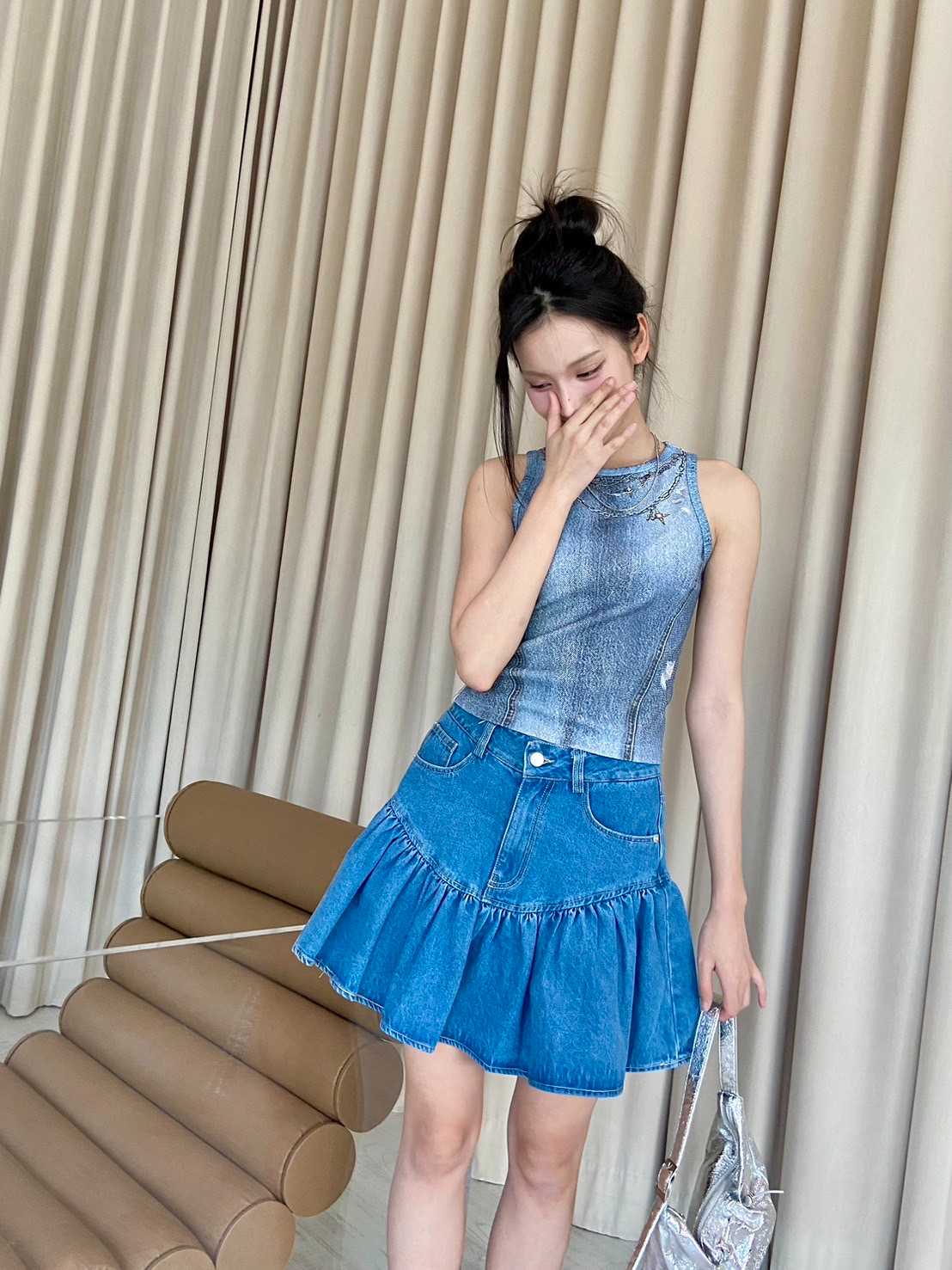 Nita Denim  Skirt กระโปรงจีบสั้นทรงเทนนิส มีซับใน