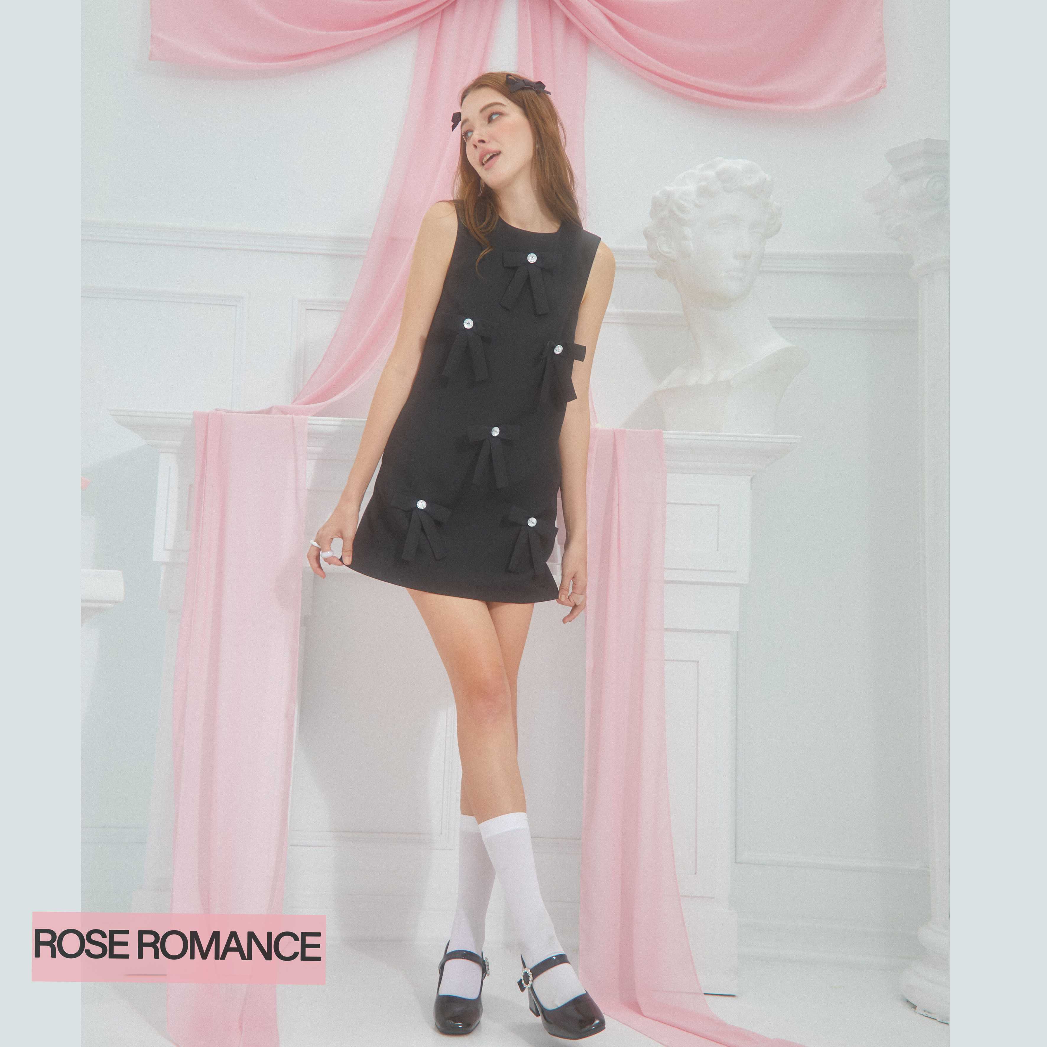 [สินค้าพร้อมจัดส่ง]ROSE MINI BOW DRESS BLACK
