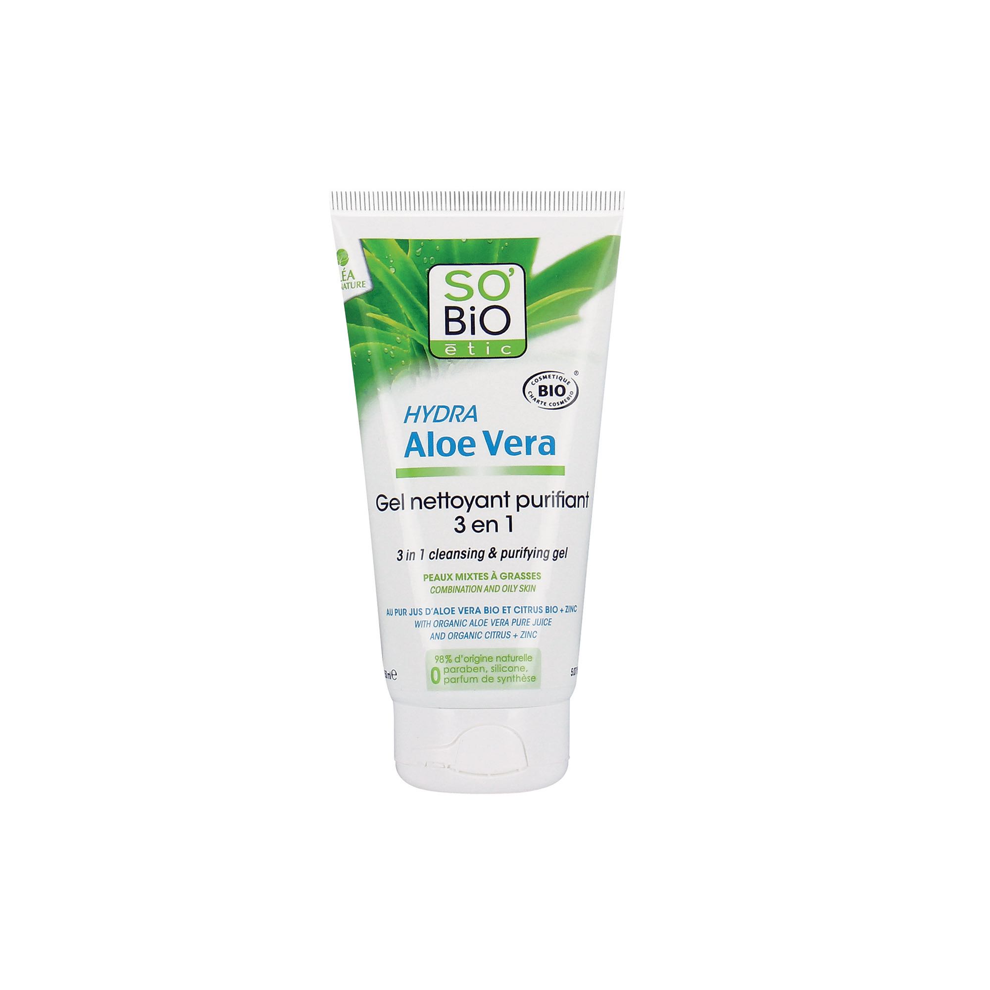 SO'BIO etic | Hydra Aloe Vera 3-in-1 Purifying Cleanser 150ml. ขจัดสิ่งสกปรกความมันส่วนเกินและเมคอัพ