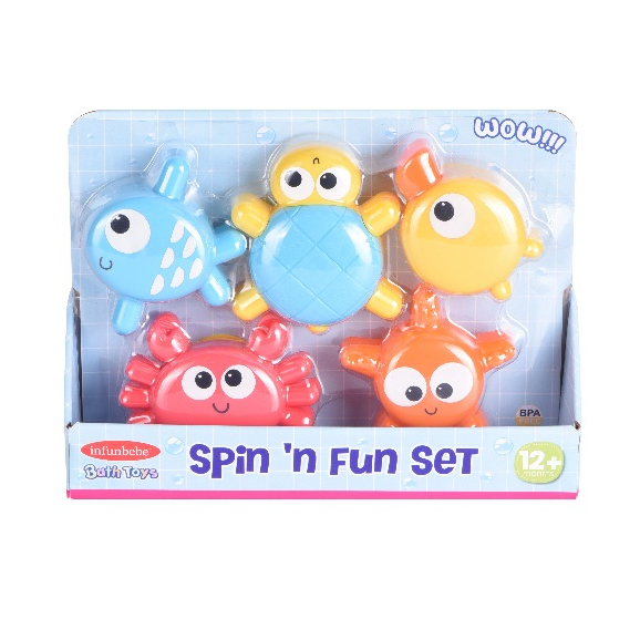 Wel-B Infunbebe Spin 'n Fun Set (ของเล่นหมุน ปูปลา) - ของเล่นเด็ก 5 ชิ้น ติดผนัง สำหรับเด็กเล็ก หมุน