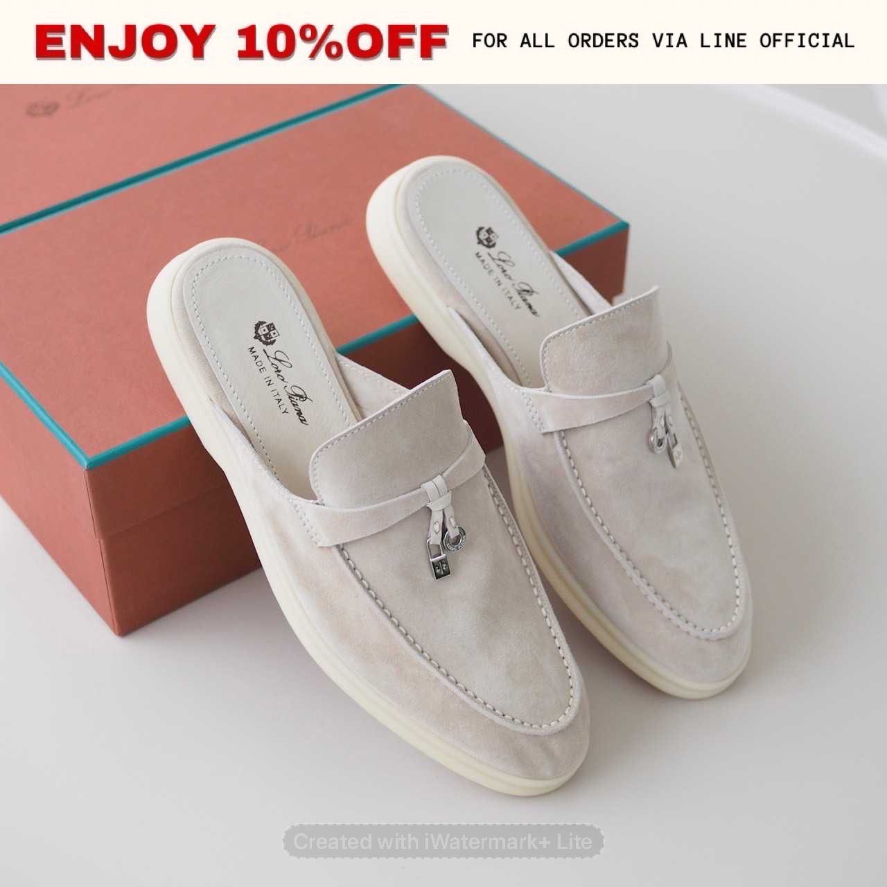 NEW! LORO PIANA Babouche Charms Walk Loafers สี Linen | Shoes