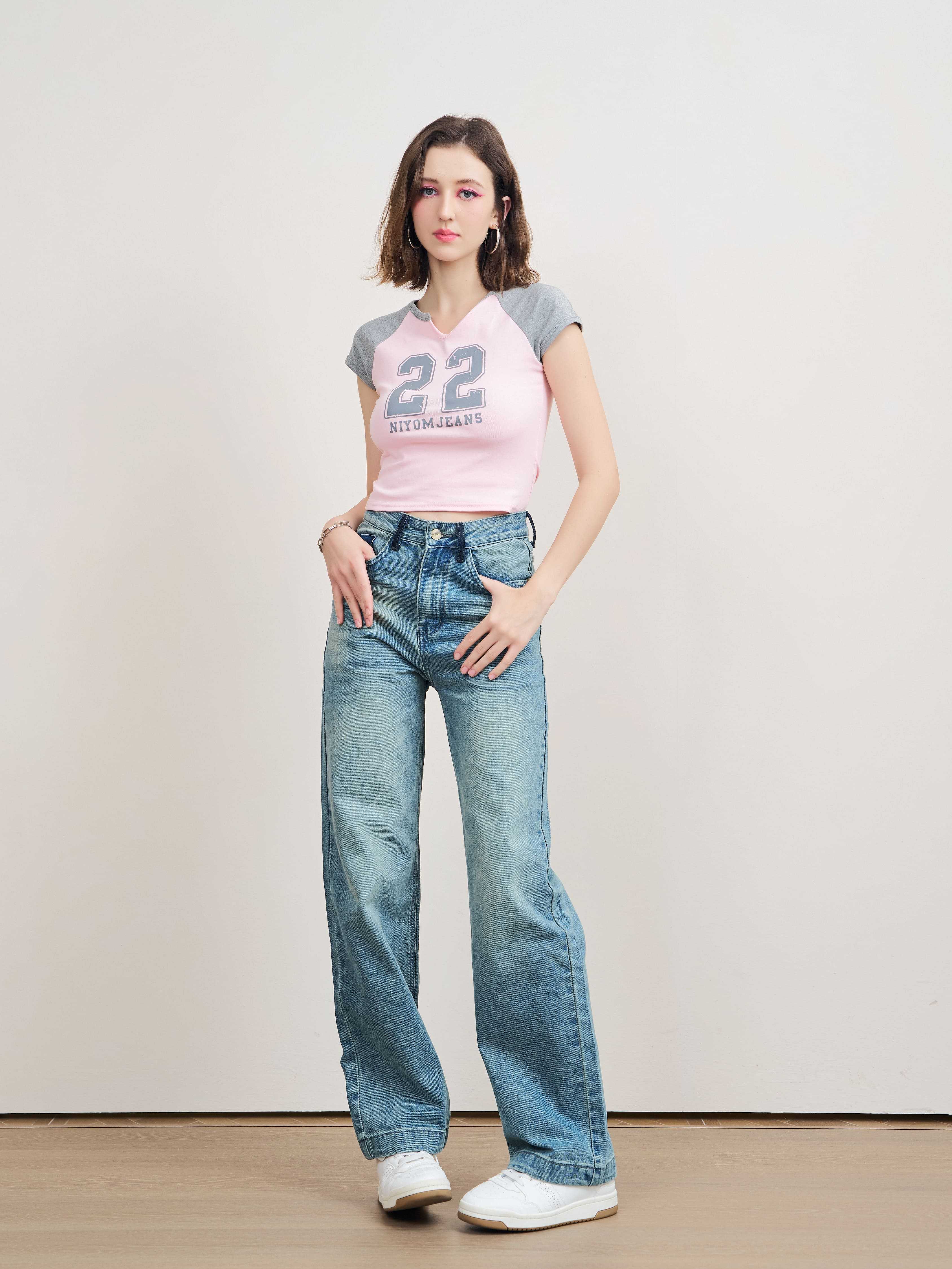 Niyom Jeans  :  รุ่น B299 กางเกงผู้หญิง ทรงกระบอกใหญ่ สีสนิม