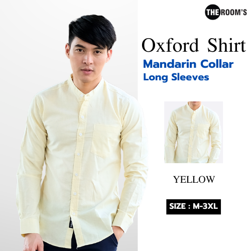 THE ROOM'S - เดอะรูม เสื้อเชิ้ต คอจีน สีเหลือง Oxford แขนยาว รีดง่าย ใส่สบาย