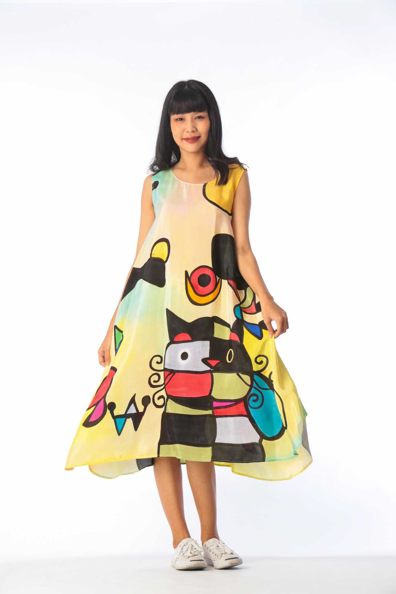 (Pre-order) Sac Sleeveless Dress Cotton Silk Hand paint