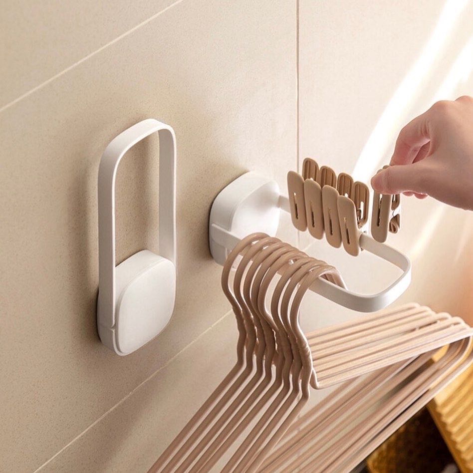 [1 ชิ้น] Hanger storage ที่แขวนเก็บไม้แขวนเสื้อติดกำแพง ไม่เจาะผนัง