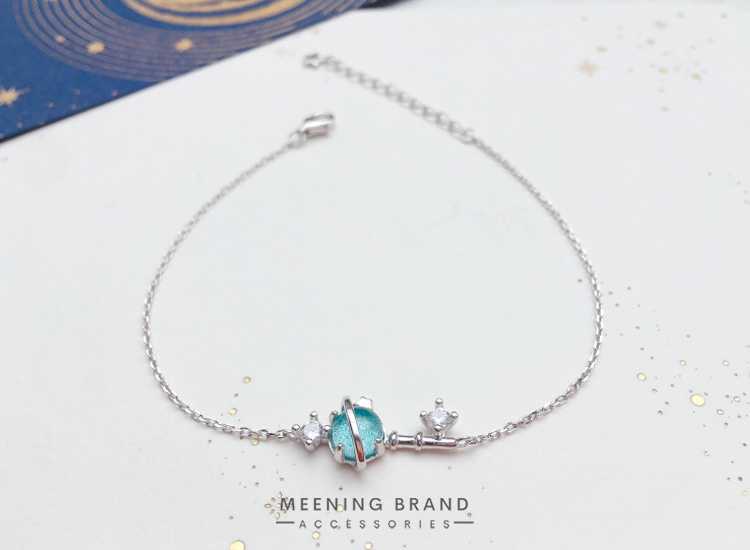MeeningBrand ❥ สร้อยข้อมือ : BLUE SATURN SILVER (KEY)