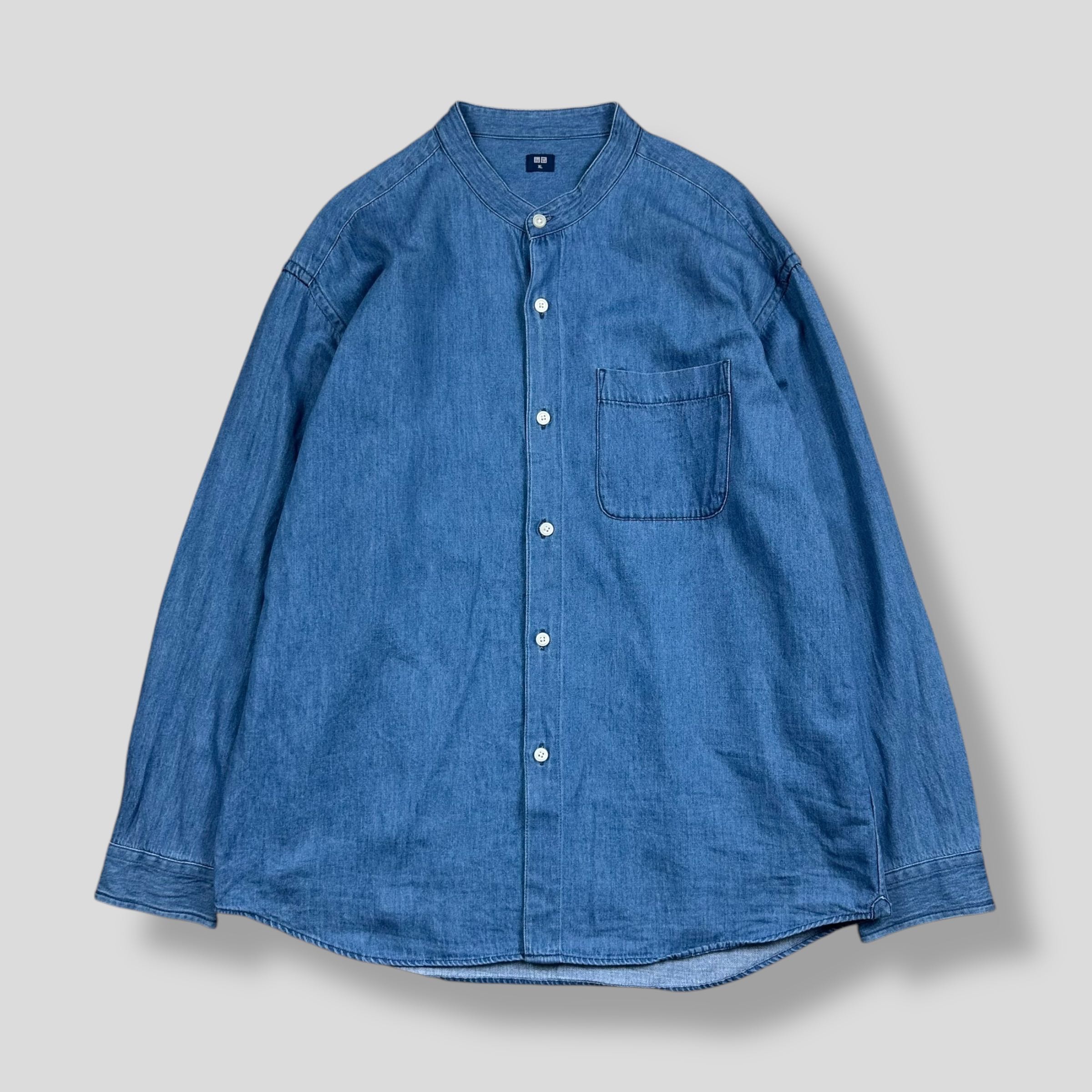  UNIQLO OVERSIZED DENIM STAND COLLAR POCKET SHIRT 