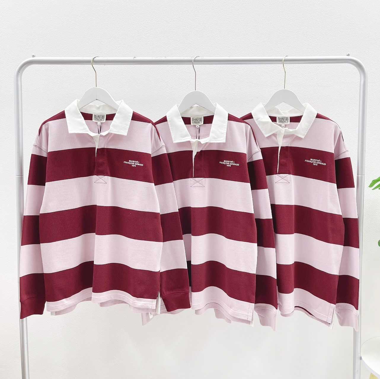 Marithe Stripe Rugby T-Shirt (Burgundy)
