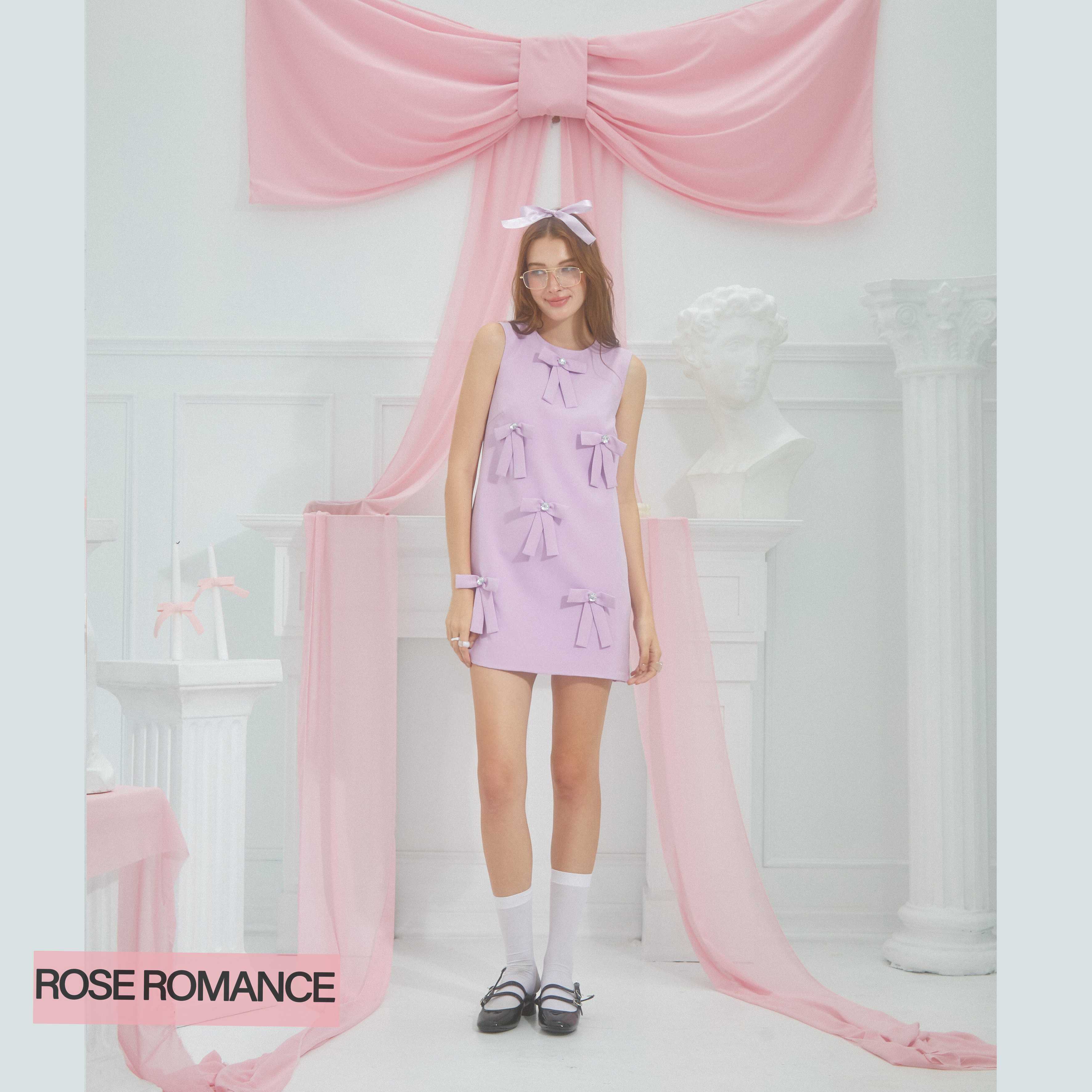 [สินค้าพร้อมจัดส่ง]ROSE MINI BOW DRESS PURPLE