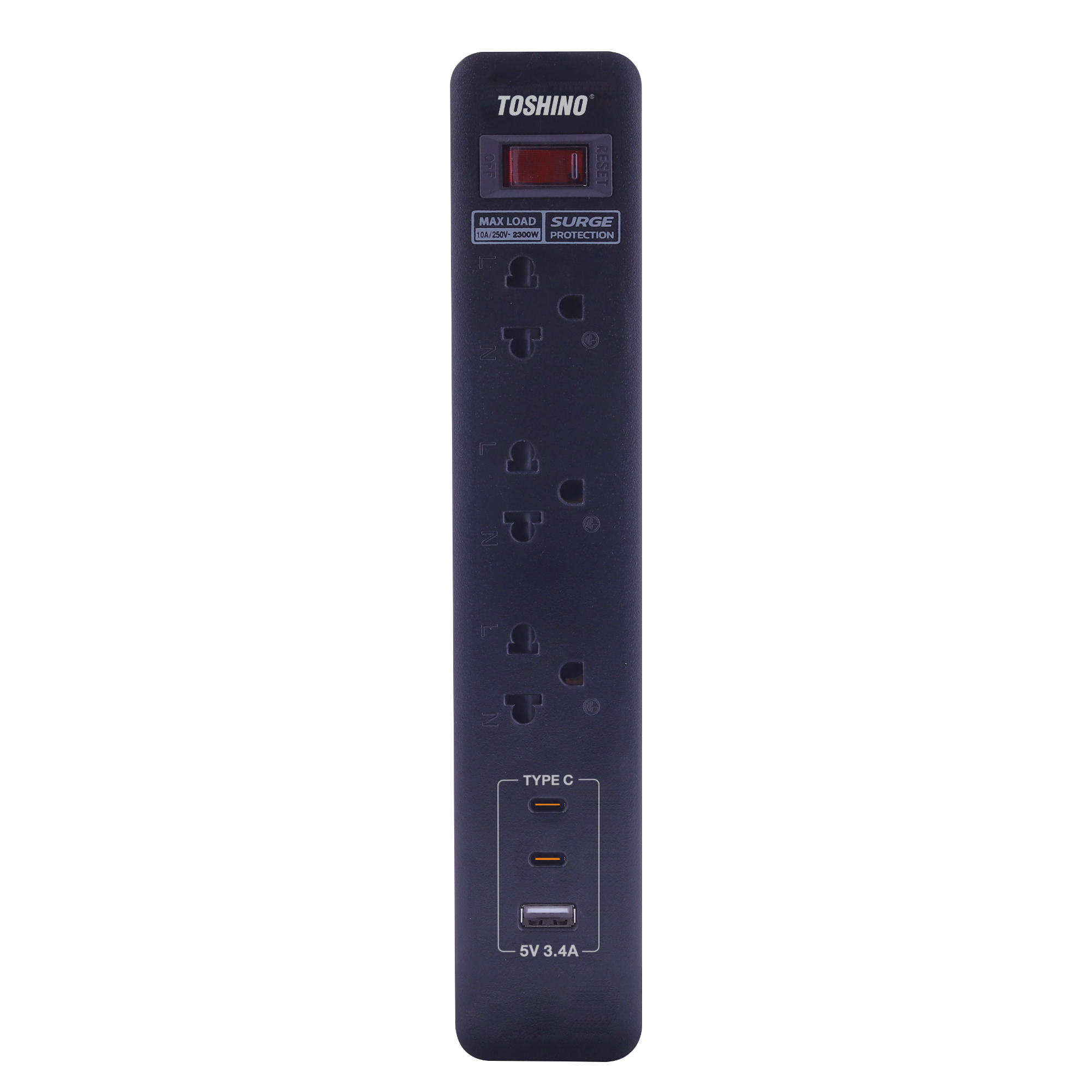 รางปลั๊ก 3 ช่อง+2 Type C+1 USB A 3.4A 1 สวิตช์ 3 ม. (10A/2300W)