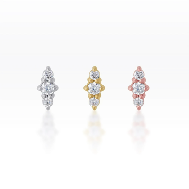 PiercingRoomByJay Triple CZ Diamond Flat Back เงินแท้ (ราคาต่อชิ้น)
