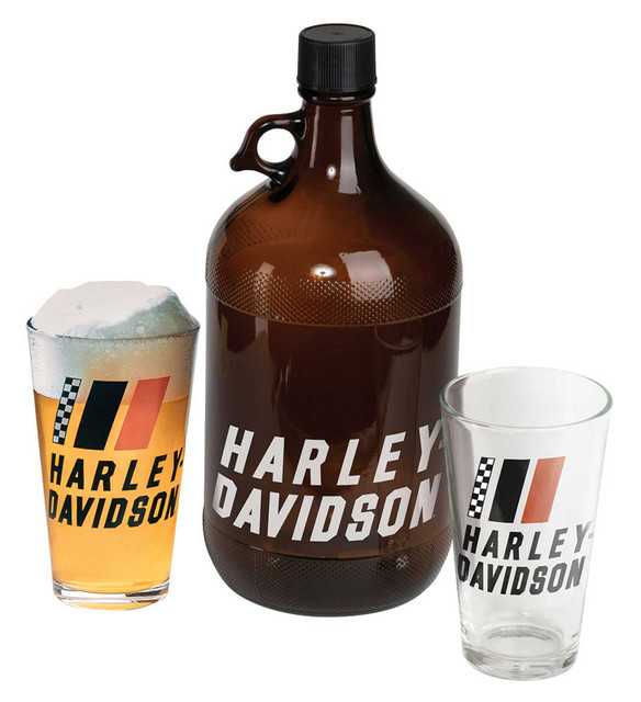 Harley-Davidson® Racing Stripe Amber Glass Growler Set, Includes Two Pint Glasses