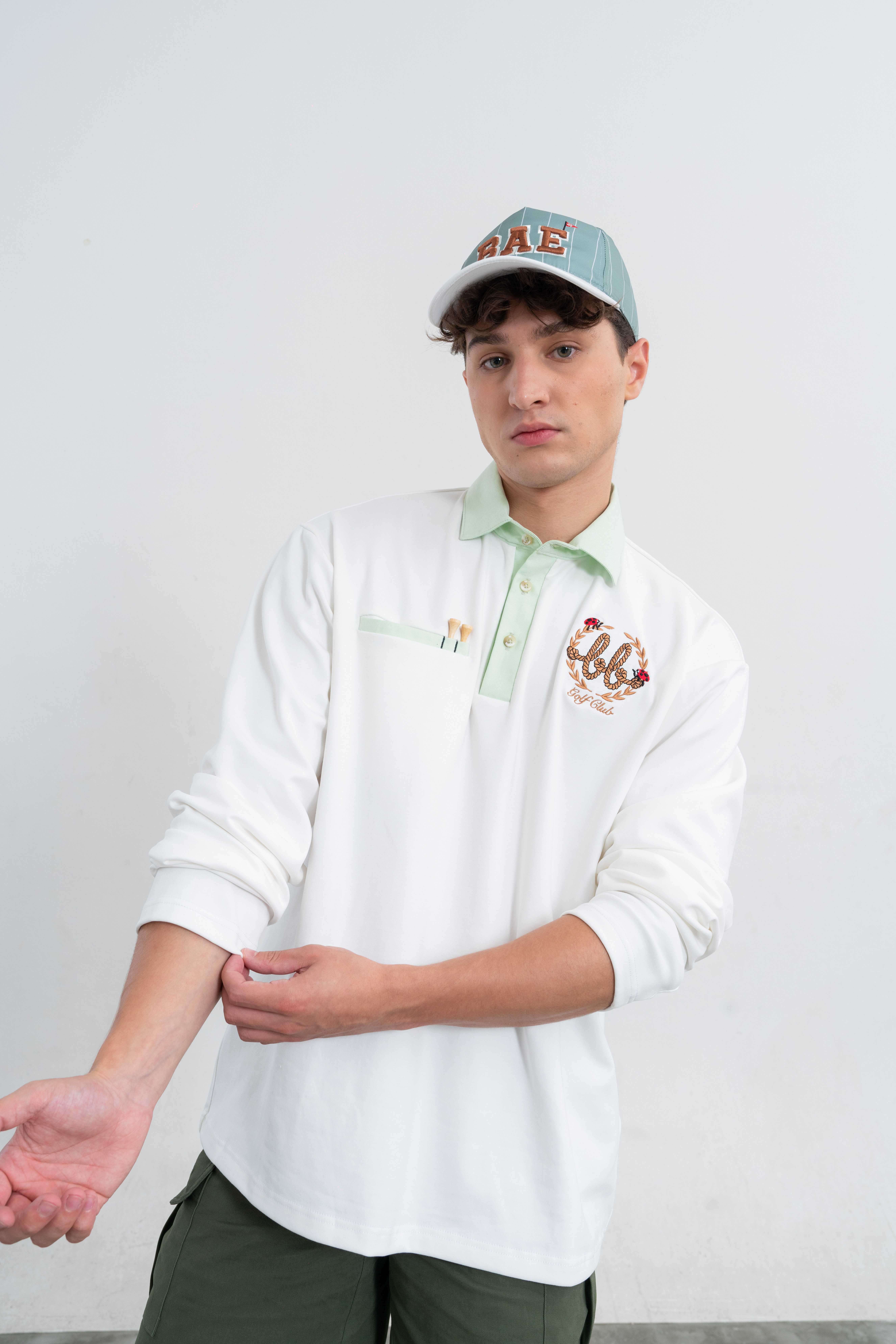 NERDY Men Oxford Cotton Polo - White/Bamboo   ( โปโลคอตต้อนอ๊อกซฟอร์ด - ขาว/เขียว )