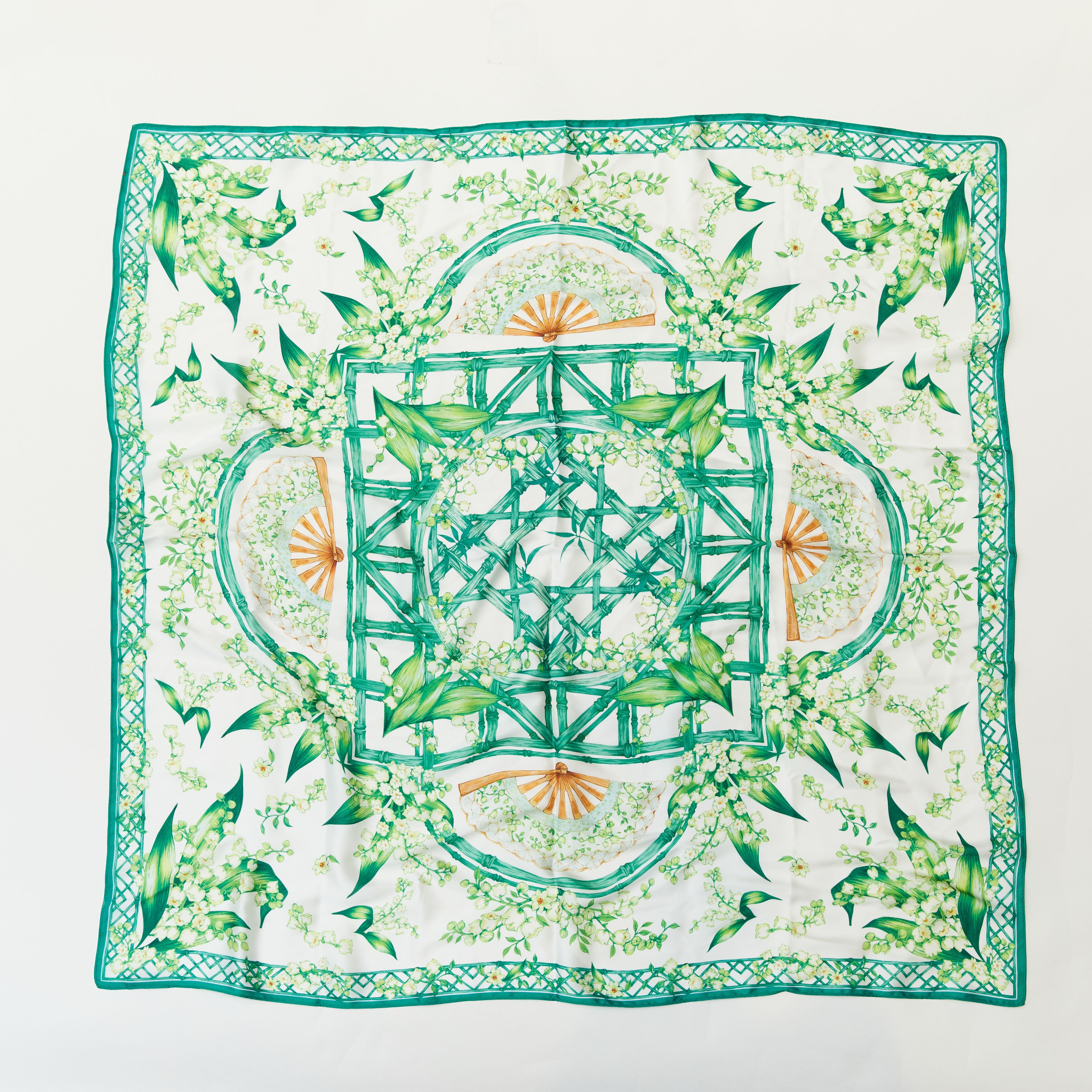 Satin square scarf 90x90 cm.  Lily of the Valley - WH