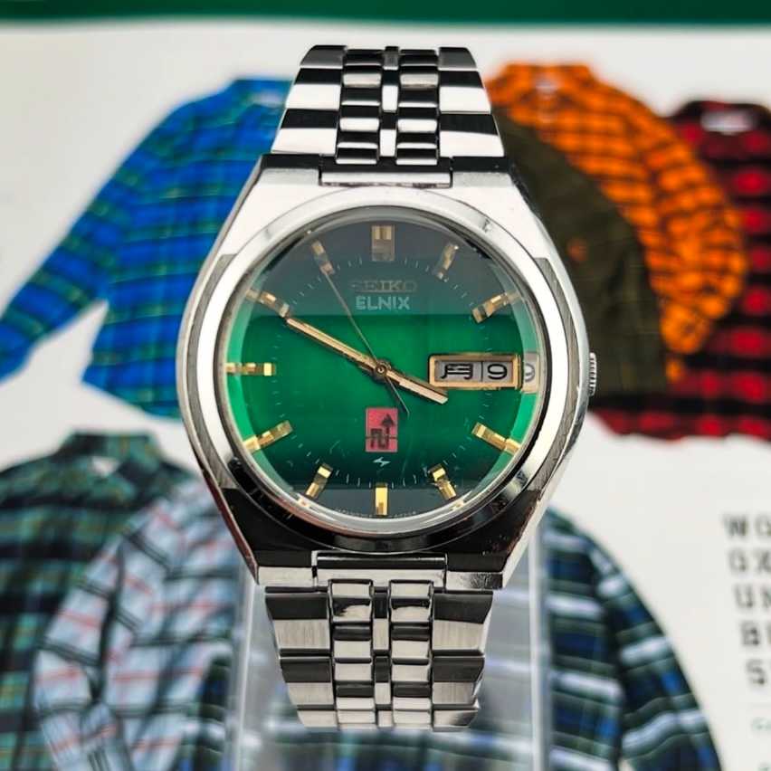 Vintage Seiko Elnix Quartz Electronic Green Dial 🟢 Ref.0703-6030 Days/Date Kanji Japan 1974
