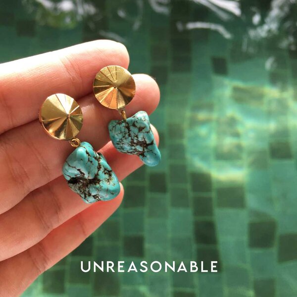 ต่างหู สี Turquoise ต่างหูคลิป ต่างหูก้านเงินแท้ น้ำหนักเบา สวยใส่สบาย UA0777-01 Unreasonable Acc...