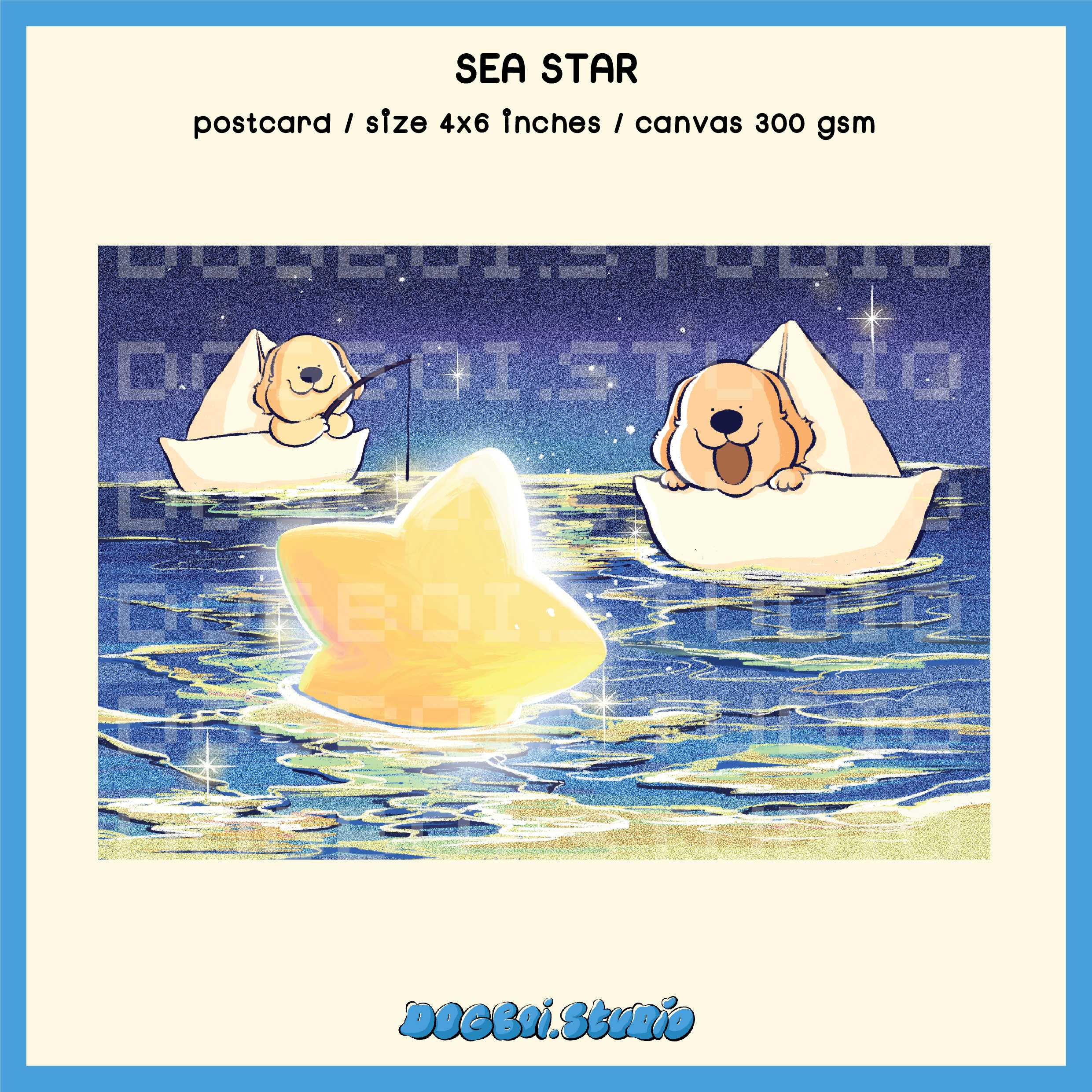 DOGBOI postcard🌟see star โปสการ์ดโกลเด้นตามล่าดาวดวง พิมพ์ลงกระดาษแคนวาส