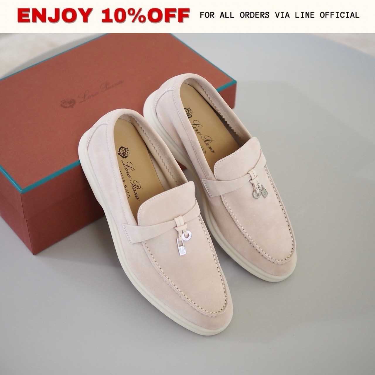 NEW! LORO PIANA Summer Charms Walk Loafers สี Pink Sand | Shoes