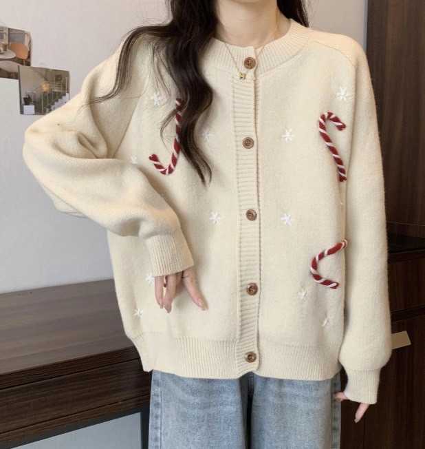 CANDY CANES KNIT WOOL SWEATER / สีครีม