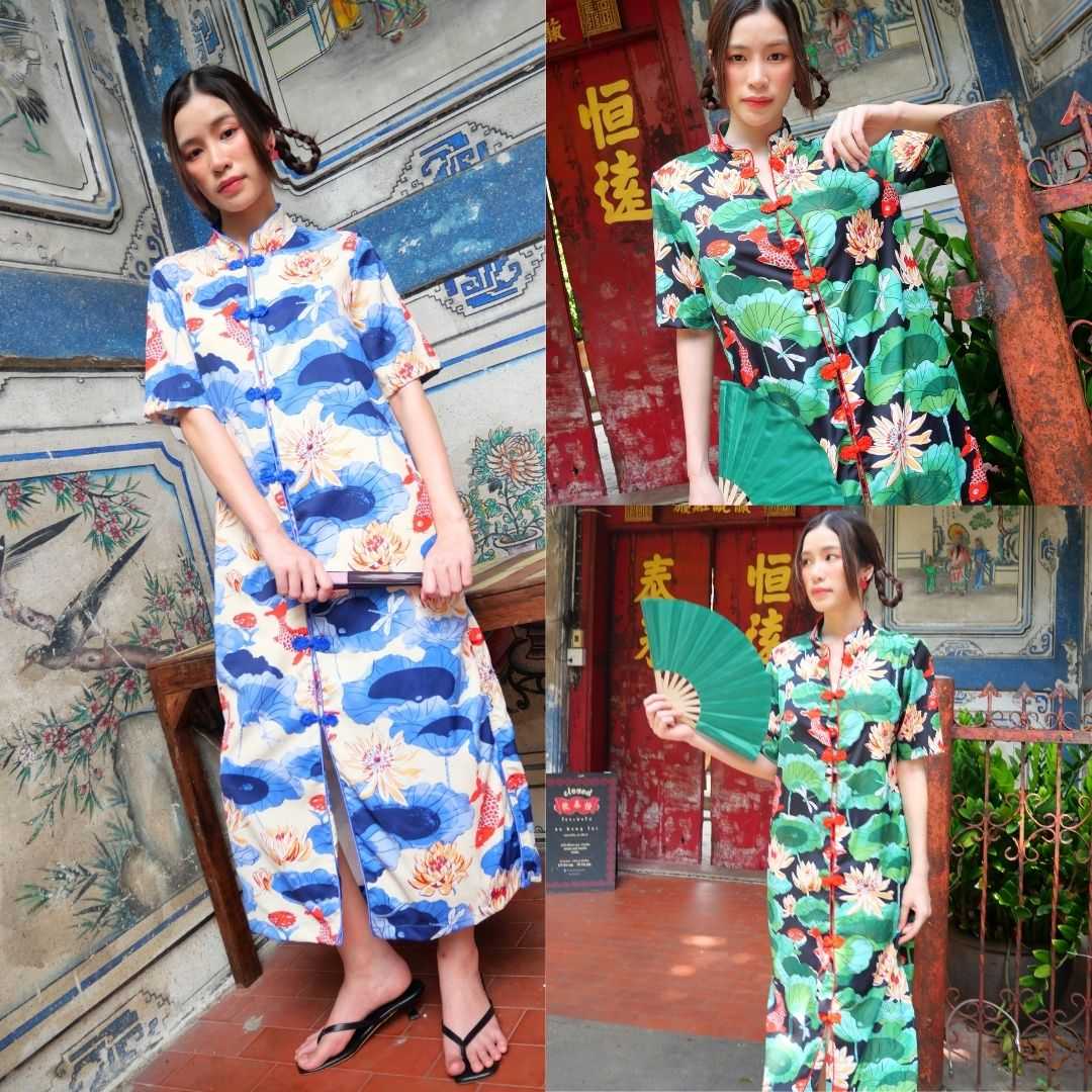 Dress qipao Asagi เดรสกี่เพ้าลายปลาคราฟมงคล