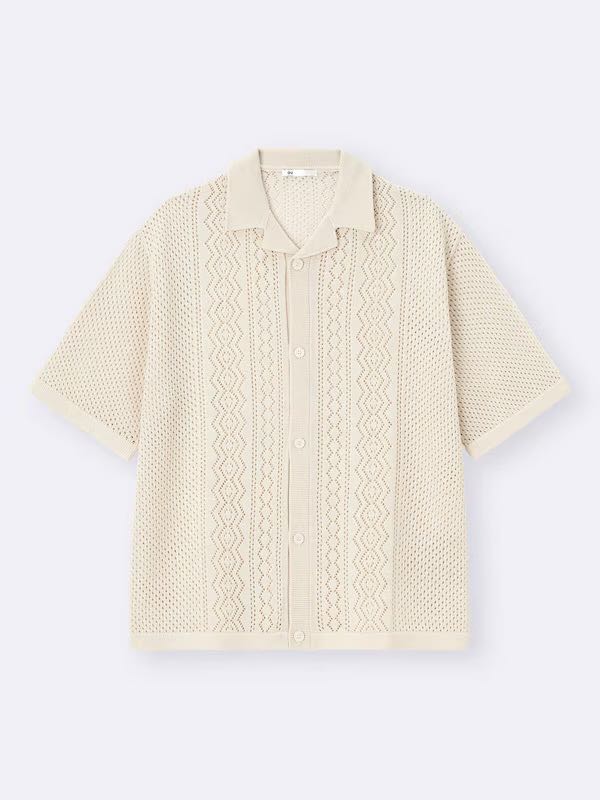 GU Washable Mesh Knitted Shirt | HalfSlv - Off White Unisex Size S